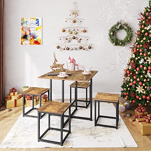 Yaheetech Industrial Dining Table Set for 4 Compact Kitchen Table and 4 Stools Space Saving Home Furniture for Small Space, Rustic Brown