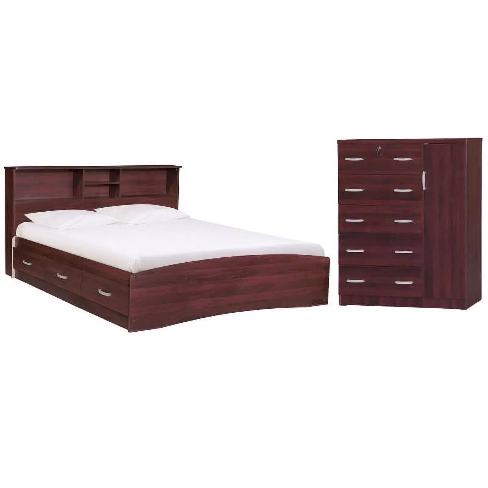 Home Square 2-Piece Set with Queen Captains Bed and 5-Drawer Tall Chest Wardrobe