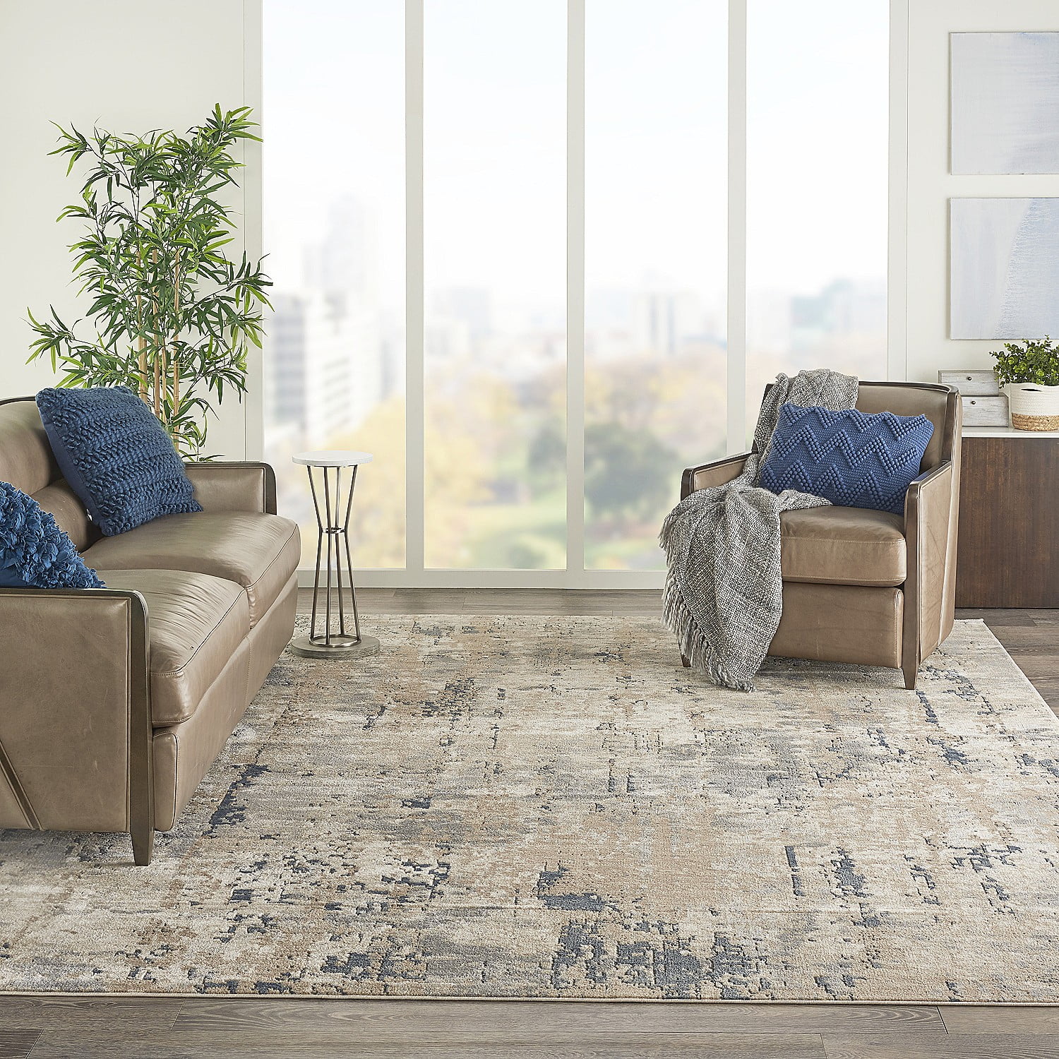 Nourison Concerto Beige/Grey 10' x 14' Area Rug, Abstract, Distressed, Bed Room, Living Room, Dining Room, Kitchen, Easy Cleaning, Non Shedding,