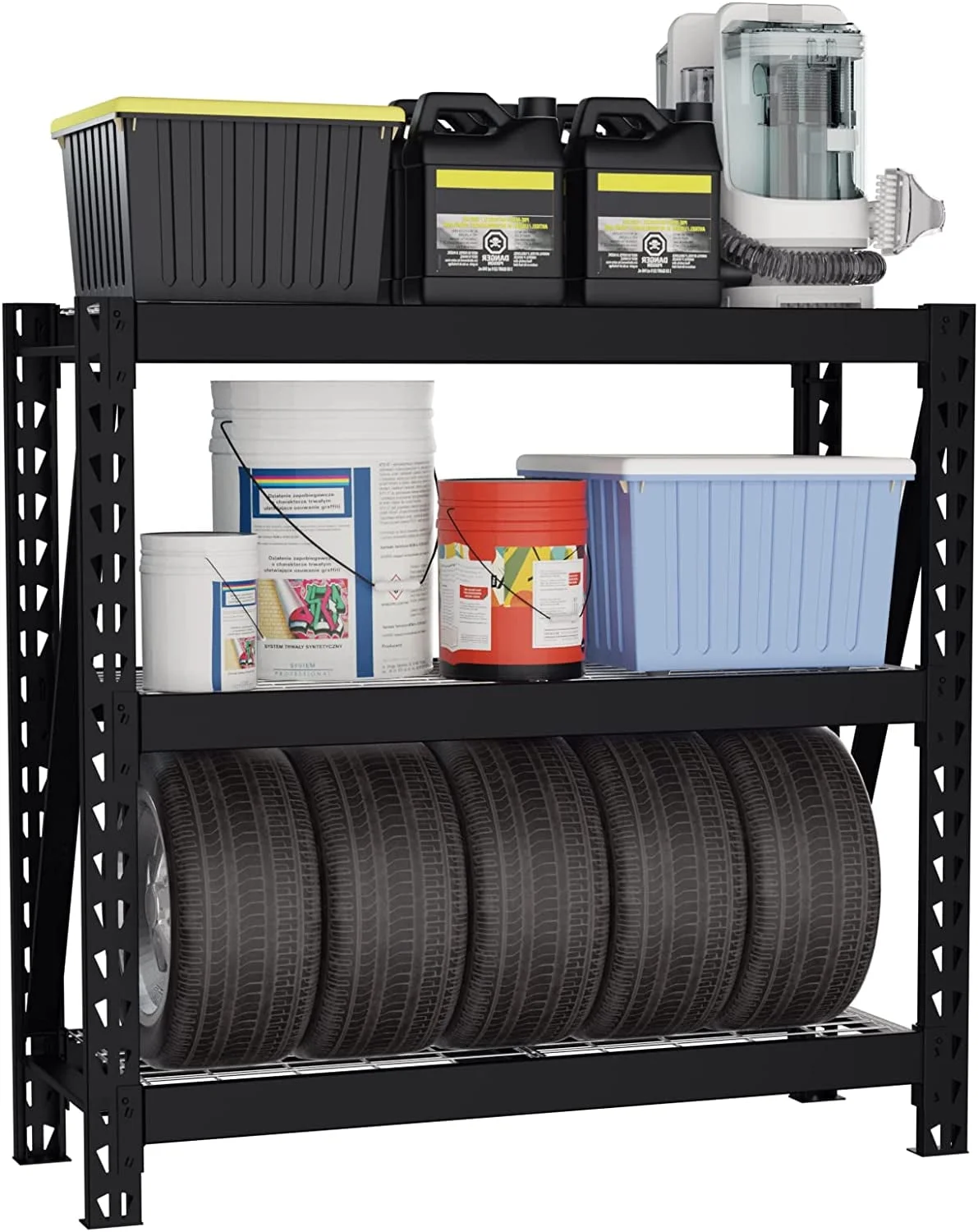 WORKPRO 3-Tier Garage Shelving Unit, Heavy Duty Metal Storage Rack, 50”W x 47”H x 18”D Height Adjustable, Industrial Shelving for Garage, Warehouse, Shop, 5400 LBS Load Capacity