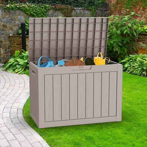 Outdoor Storage Box with Wheels – 75 Gallon Mobile Waterproof Resin Deck Box, Lockable Storage for Patio Cushions, Garden Tools, Pool Accessories – UV-Resistant Storage Bench for Backyard & Deck