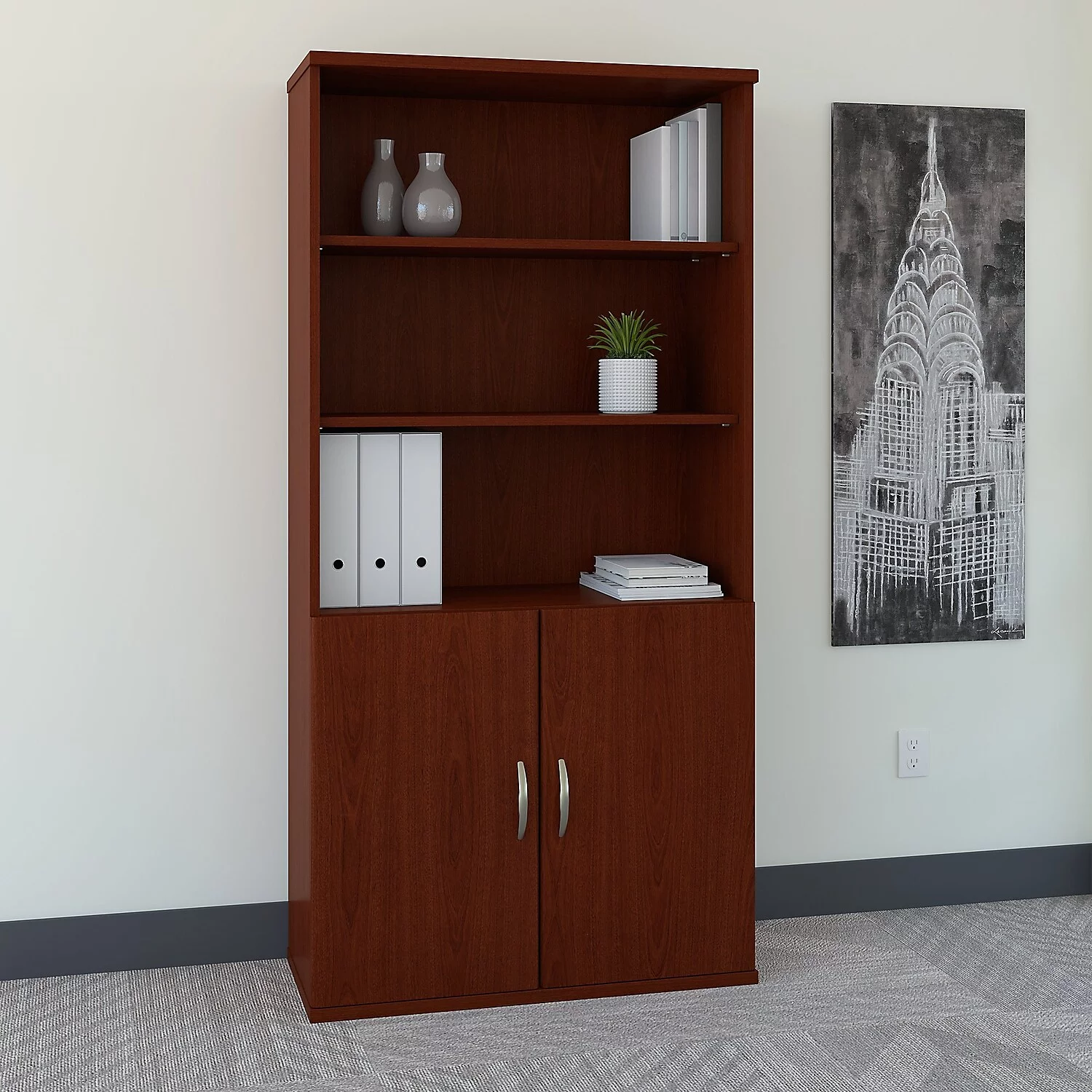 Series C 36W 5 Shelf Bookcase with Doors in Mahogany - Engineered Wood