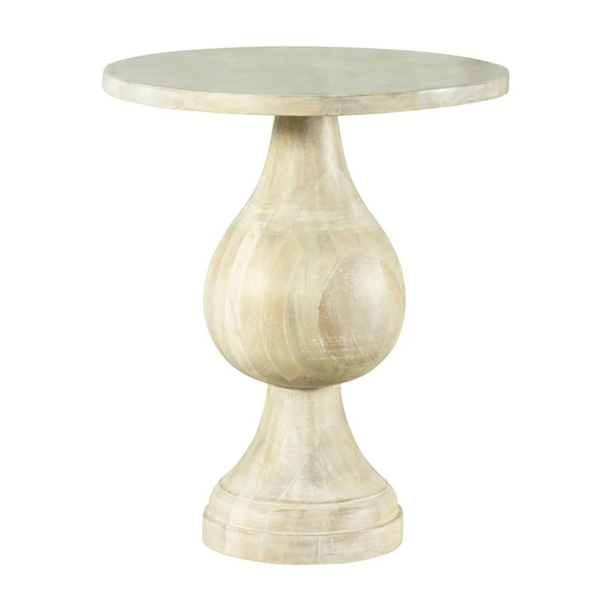 Niko 24 Inch Artisan Round Accent Table Pedestal Design Oak White Wood- Saltoro Sherpi