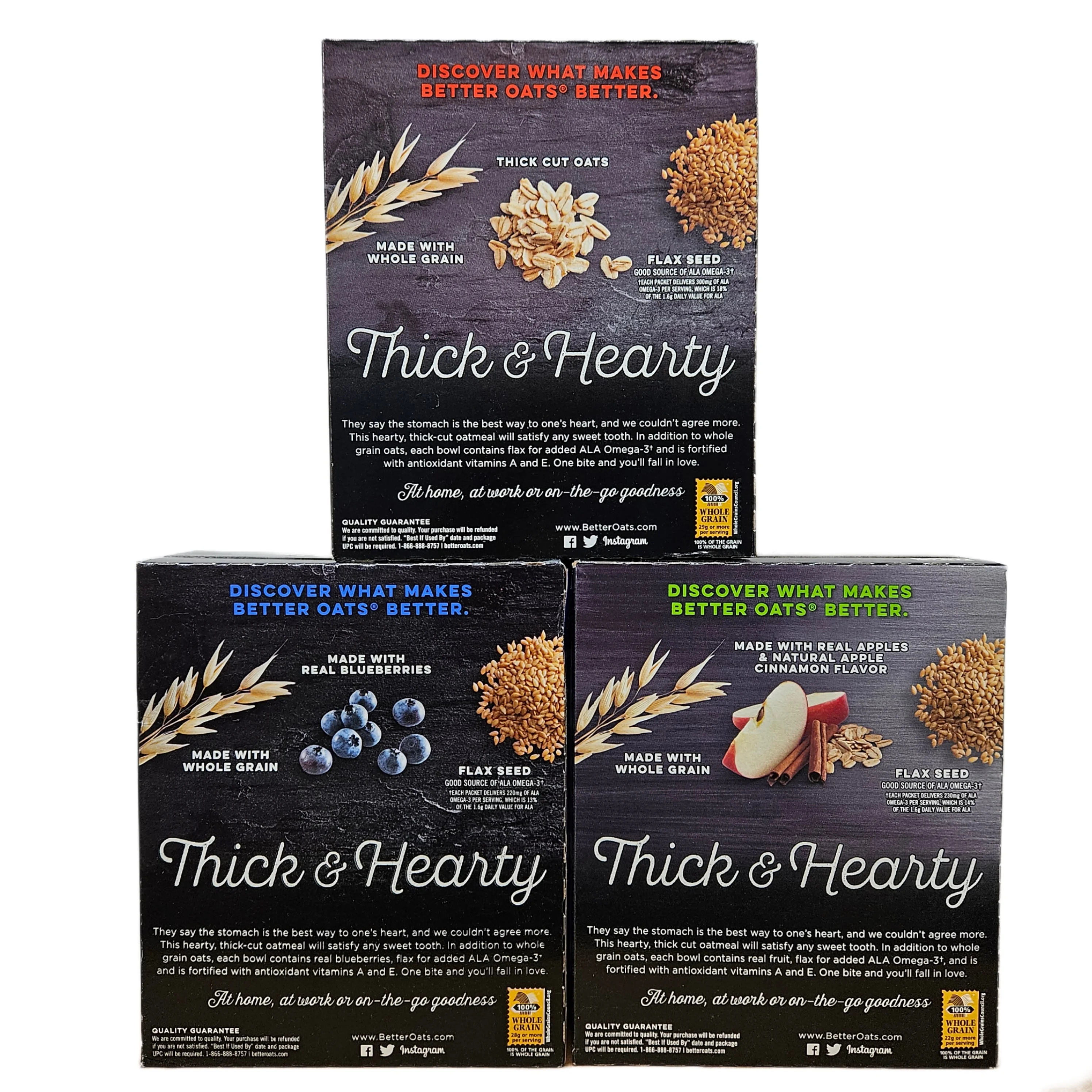 Better Oats Thick & Hearty Instant Oatmeal Sample Pack / Blueberry Muffin / Apples & Cinnamon / Maple & Brown Sugar