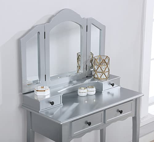 Roundhill Furniture Sanlo Wooden Vanity | Make Up Table and Stool Set | White