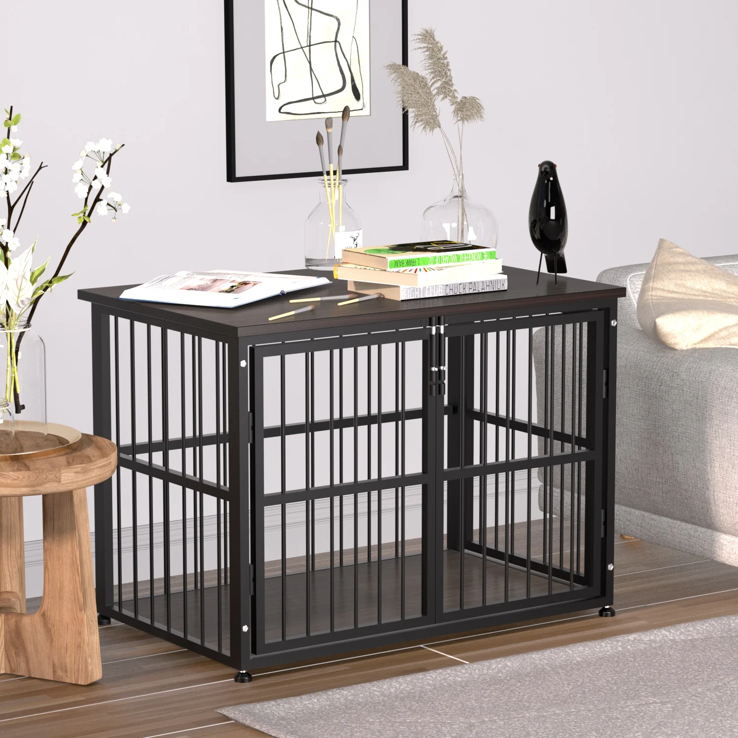 ICLBC 48Inch Heavy Duty Dog Crate Furniture Style for Medium and Large Dogs, Wooden Dog Crate End Table