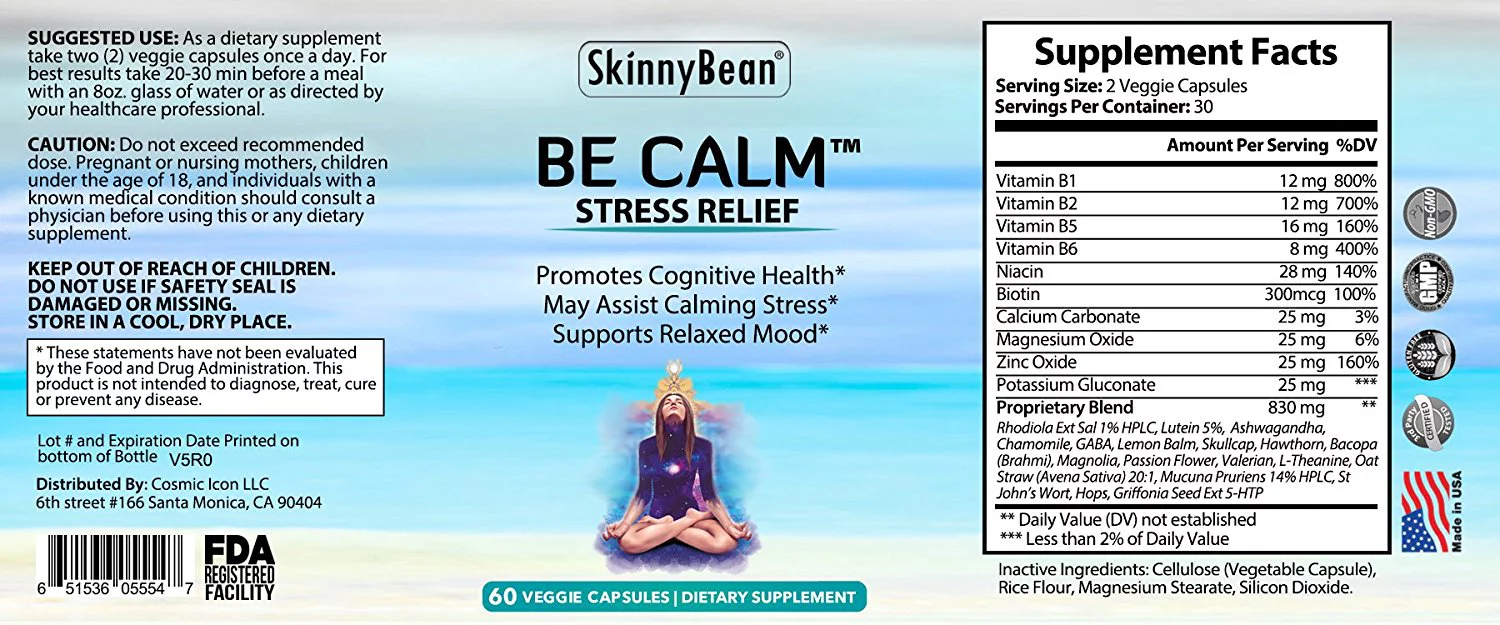 Skinny Bean BE CALM Stress relief formula anxiety supplement