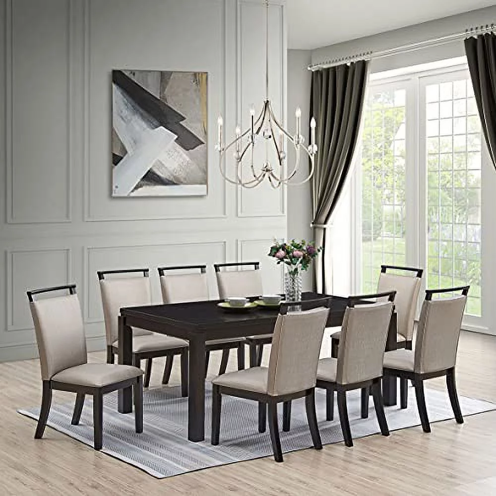 Kings Brand Furniture - Austin 9-Piece Wood Dining Room Set, Table & 8 Chairs, Gray/Cappuccino