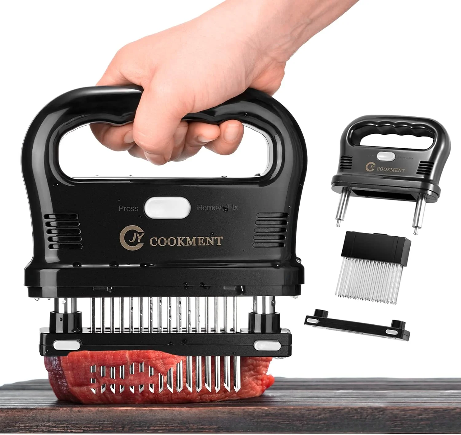 JY COOKMENT Meat Tenderizer with 48 Stainless Steel Ultra Sharp Needle Blades, Kitchen Cooking Tool Best for Tenderizing, BBQ, Marinade Stainless Steel Regular