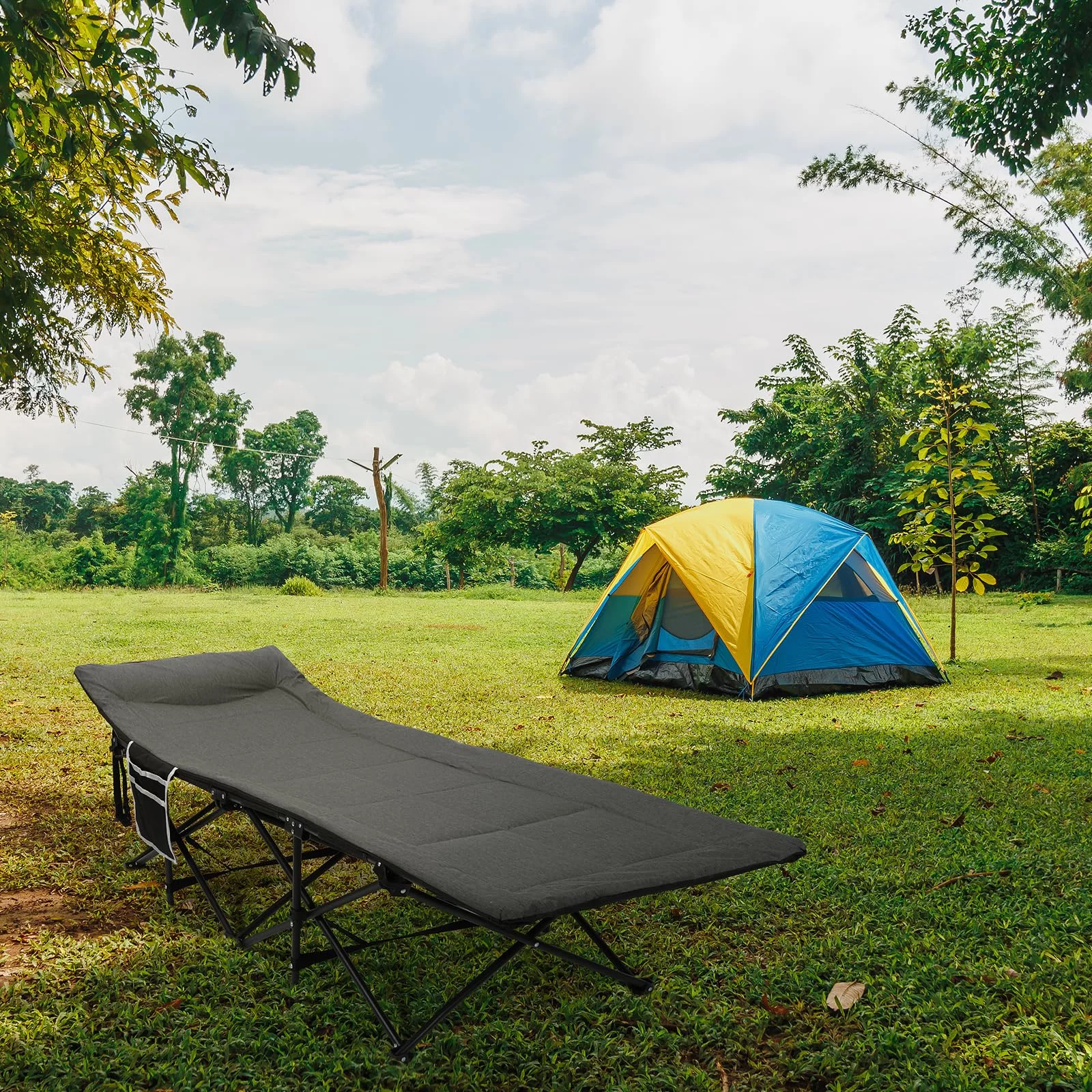 Folding Camping Cot – Deluxe Collapsible Single Person Bed in a Bag w/Pillow for Indoor & Outdoor Use – Ultra Lightweight, Comfortable, Heavy Duty Design Holds Adults & Kids