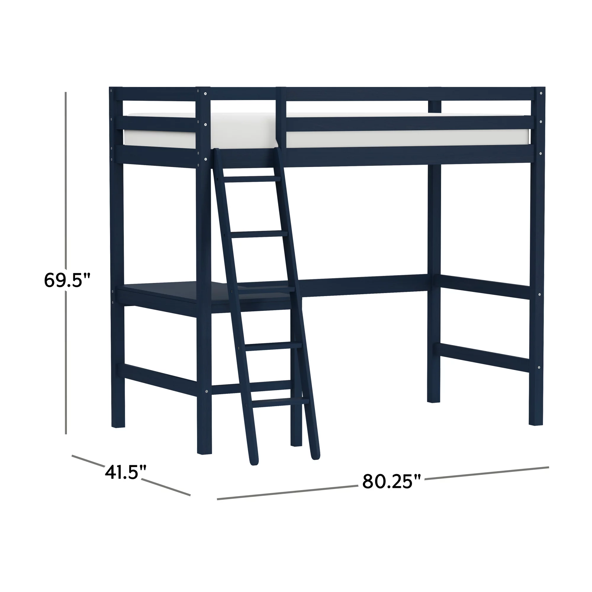 Hillsdale Furniture Caspian Wood Study Twin Loft Bed with Desk, Navy