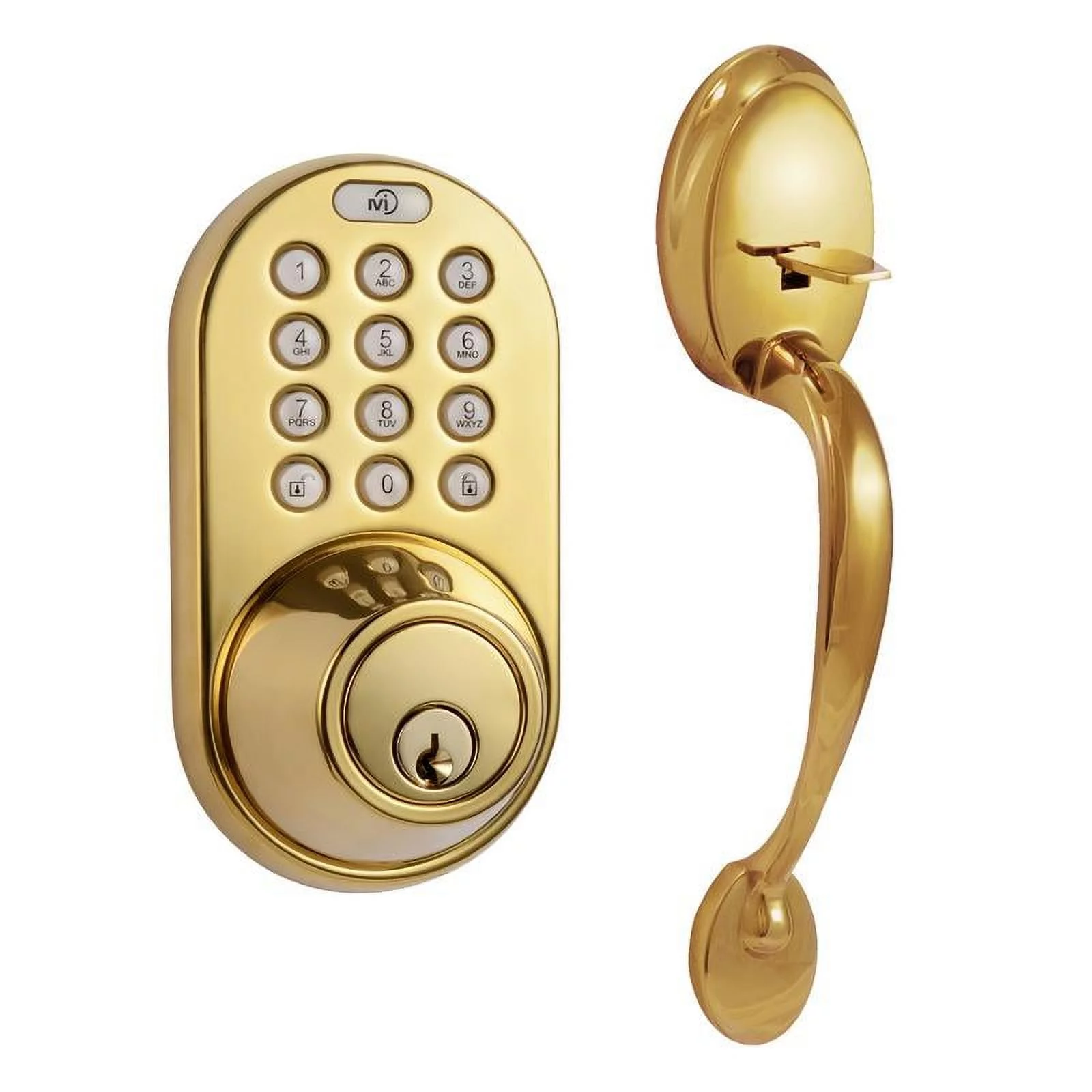 MiLocks Digital Deadbolt Door Lock and Passage Handleset Combo, Polished Brass Finish with Keyless Entry via Remote Control and Keypad Code for Exterior Doors (BXF-02P)