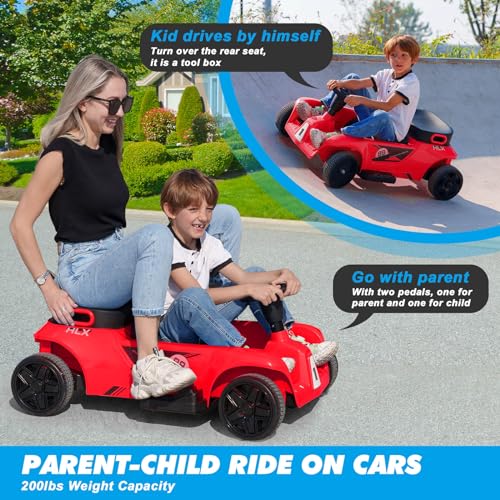 2-Seater Kids Ride On Cars Go Kart, JOYLDIAS 24V Parent-Child Ride On Toys for Toddlers Big Kids with Remote Control, 3 Speeds, Music, Horn, Tool Box for Boys Girls Gift,Red