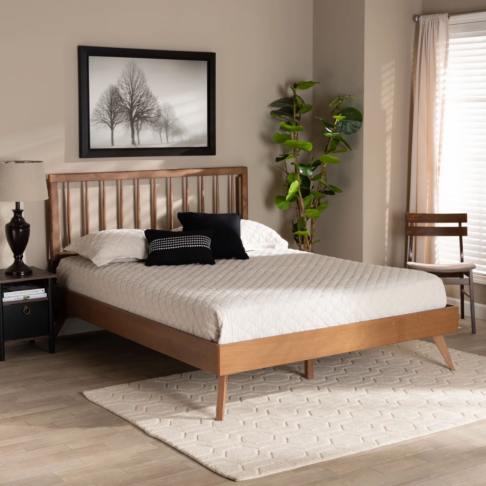 Baxton Studio Toru Mid-Century Wood Platform Bed, King, Ash Walnut