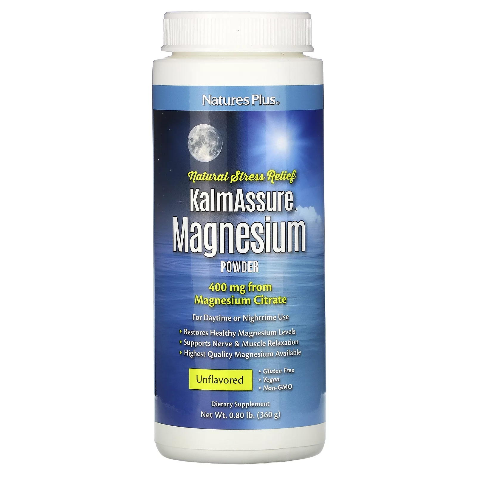 Nature's Plus KalmAssure Magnesium Powder, Unflavored, 400 mg , 0.80 lb (360 g)