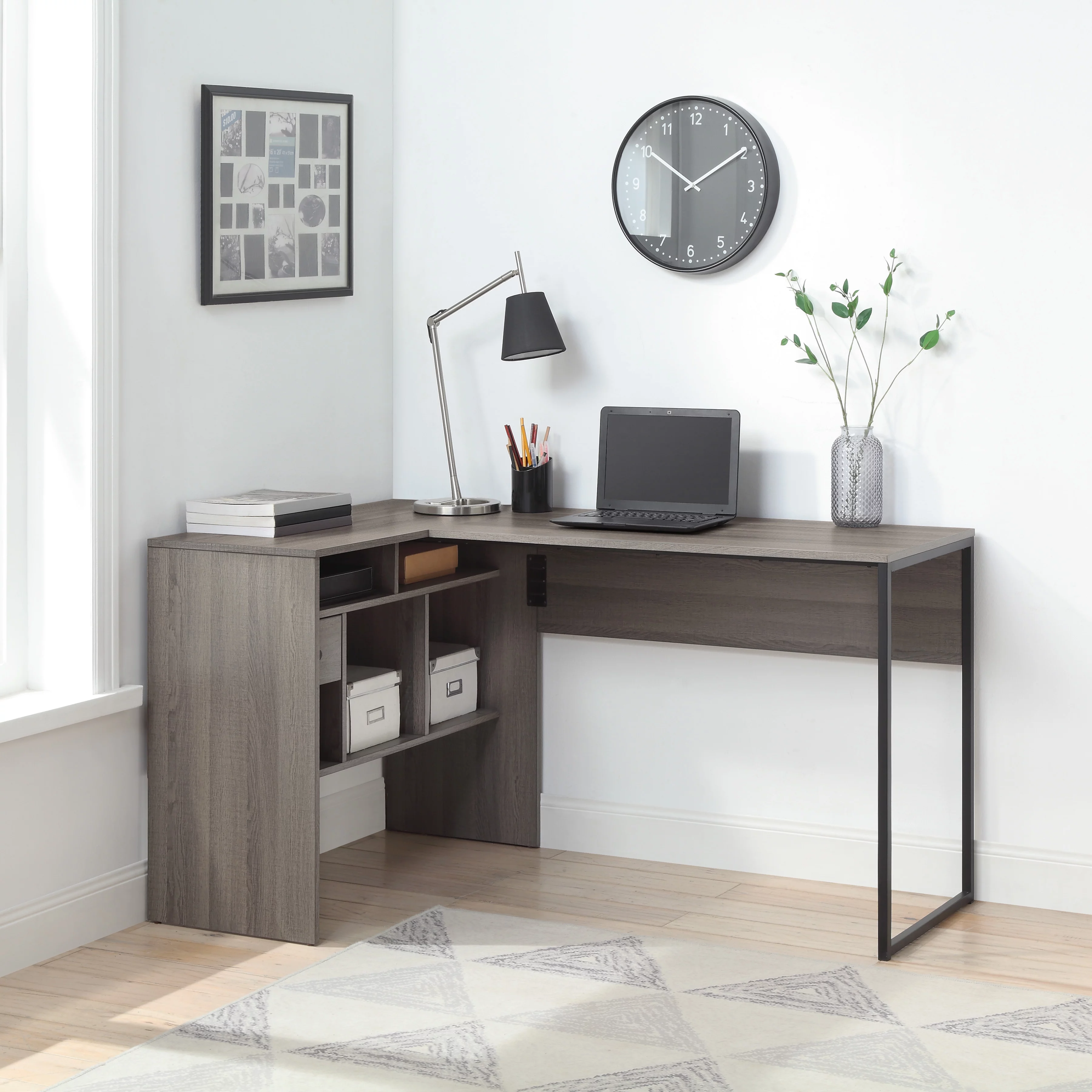 OSP Home Furnishings Hagney Lane L-Shape Desk in Farm Oak Finish