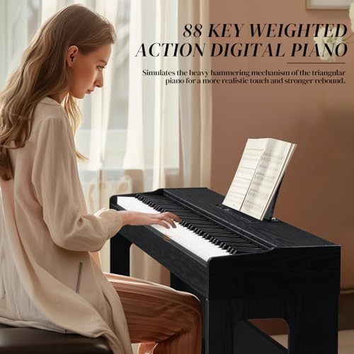 Ktaxon 88 Key Weighted Keyboard Piano Digital Piano with Dream Sound Chip, MIDI/USB Connectivity, Works with Music Software Includes Headphones, Sticker, Music Clip, Dustproof Cloth(Black)