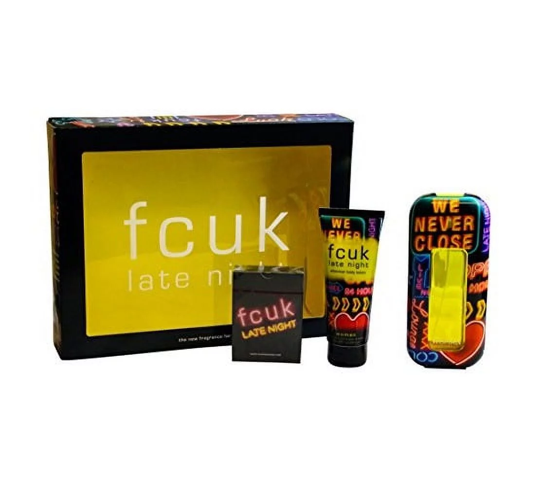 FCUK LATE NIGHT Her 3.4 oz EDT Spray Women Perfume+ 3.4 Lotion+ cards SET NIB