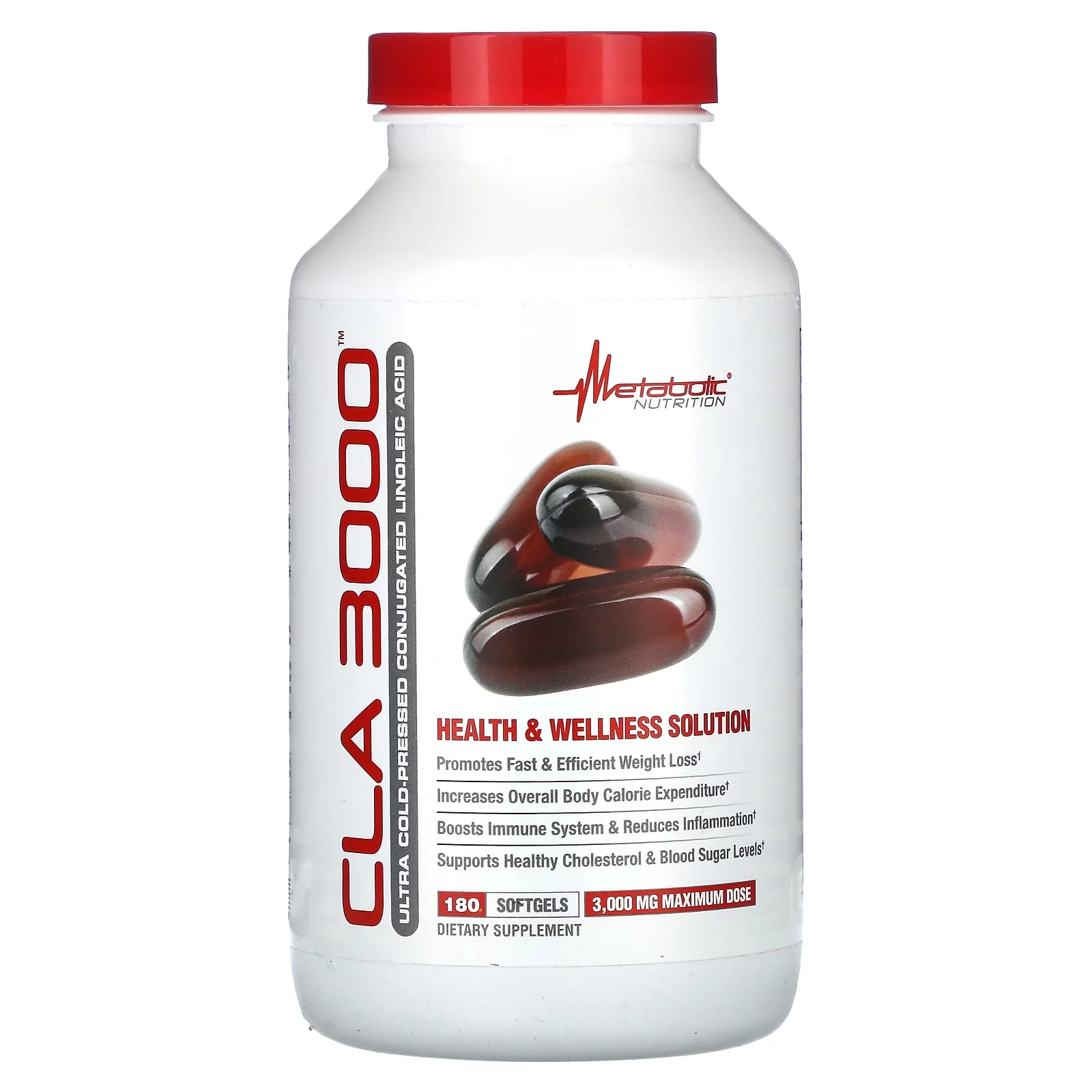 Metabolic Nutrition CLA 3000, 3,000 mg, 180 Softgels (1,000 mg per Softgel)