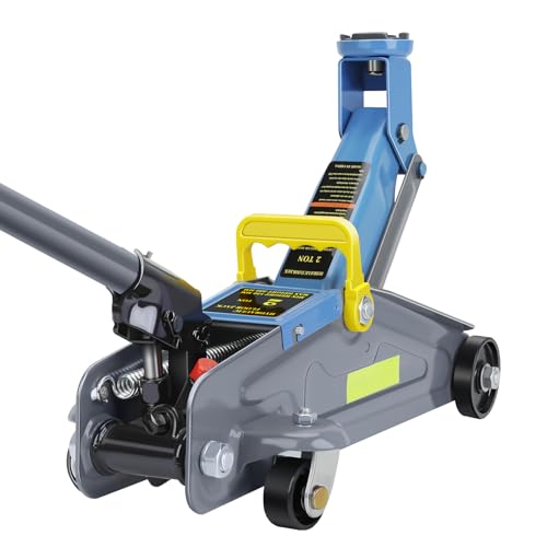 2-Ton Hydraulic Trolley Floor Jack Combo with Safety Pin 2 Jack Stands(3 Tons), Floor Jack with Single Piston Quick Lift Pump,Reflective Strips Suitable for Night Use,Blue