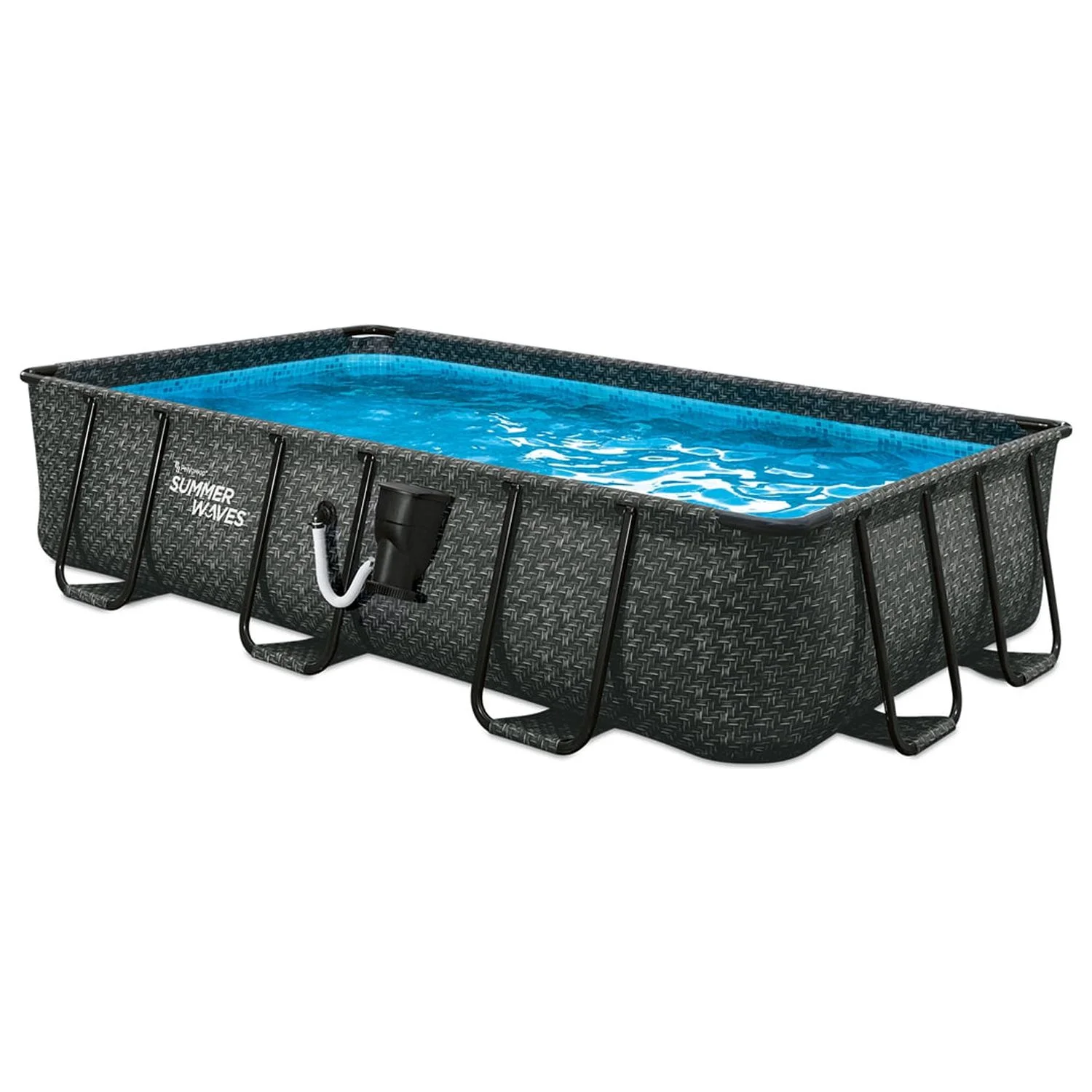 Summer Waves 14 Foot Long Dark Elite Frame Rectangular Swimming Pool