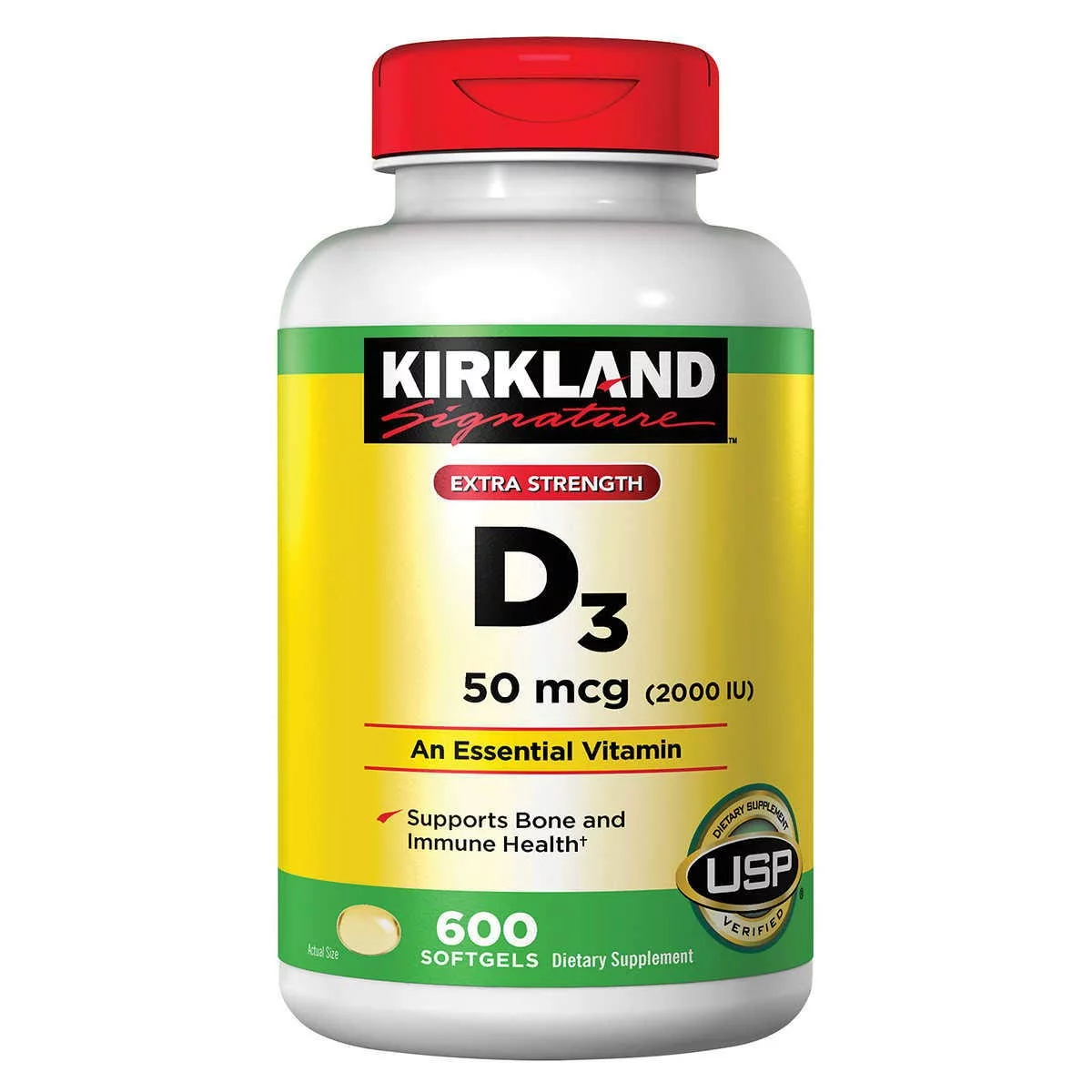 Kirkland Signature Extra Strength Vitamin D3 2000 I.U. 1200 Softgels, Bottle