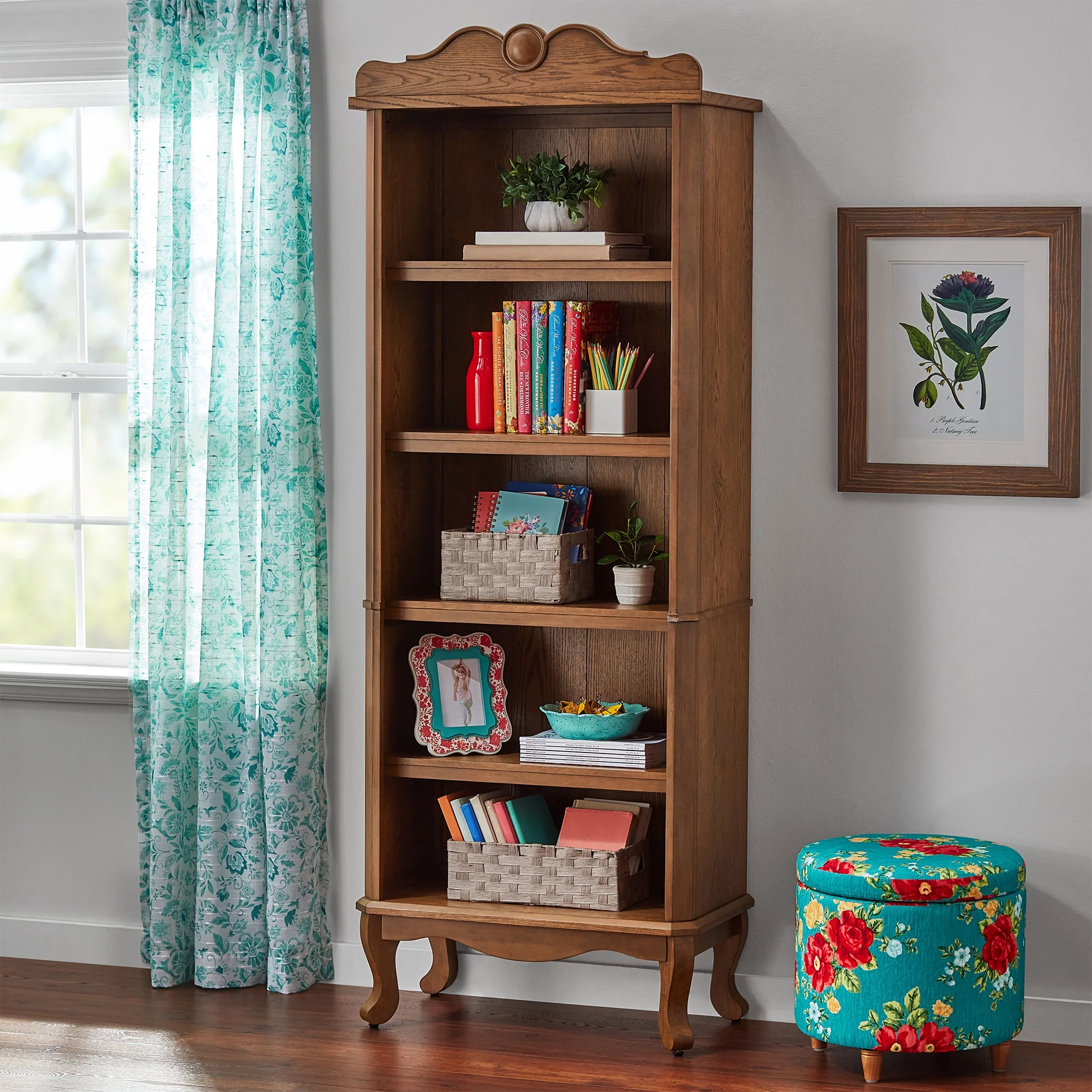 The Pioneer Woman Helen Bookcase Made With Solid Wood Frame, Heirloom Brown