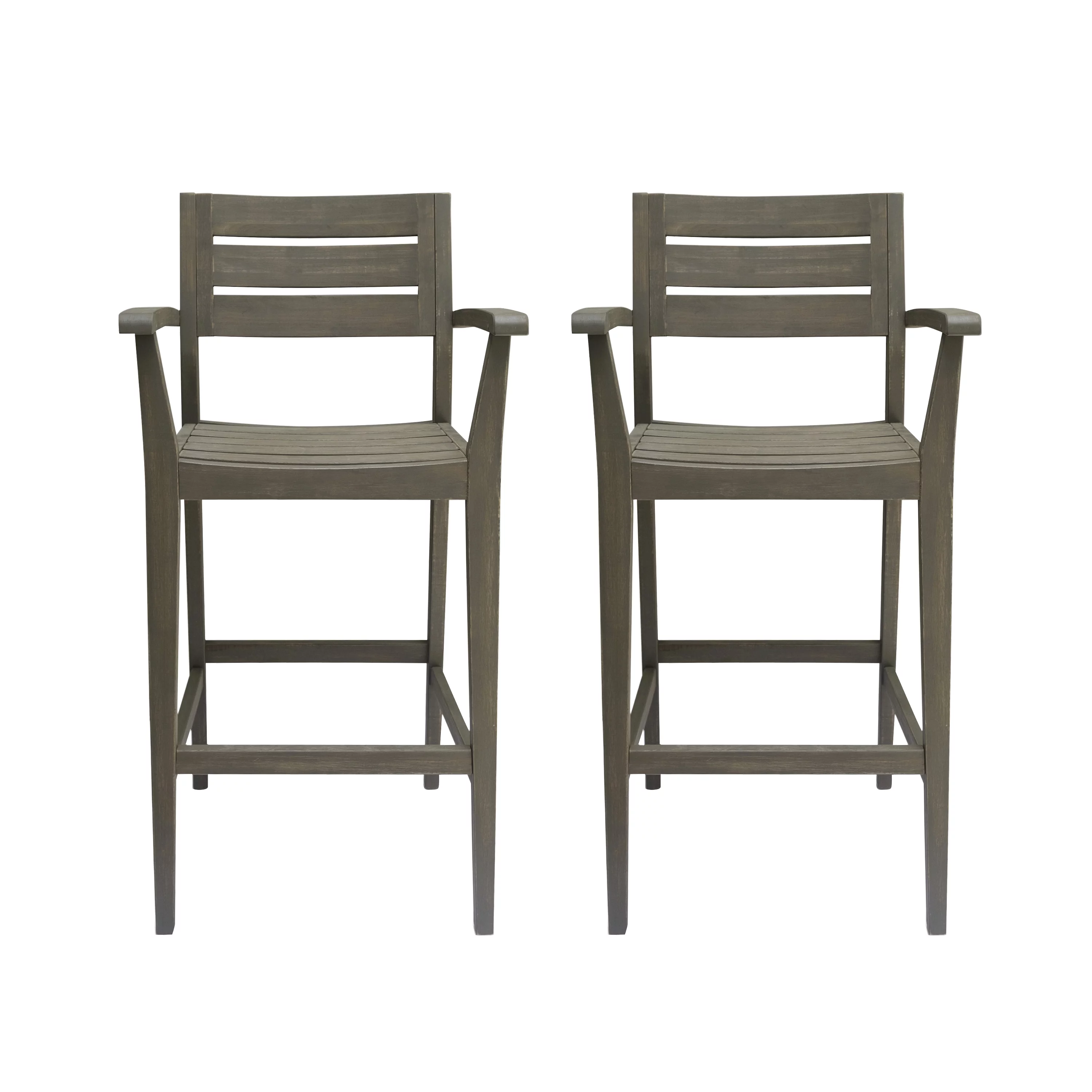 Jaxson Outdoor Rustic Acacia Wood Barstool (Set of 2), Gray