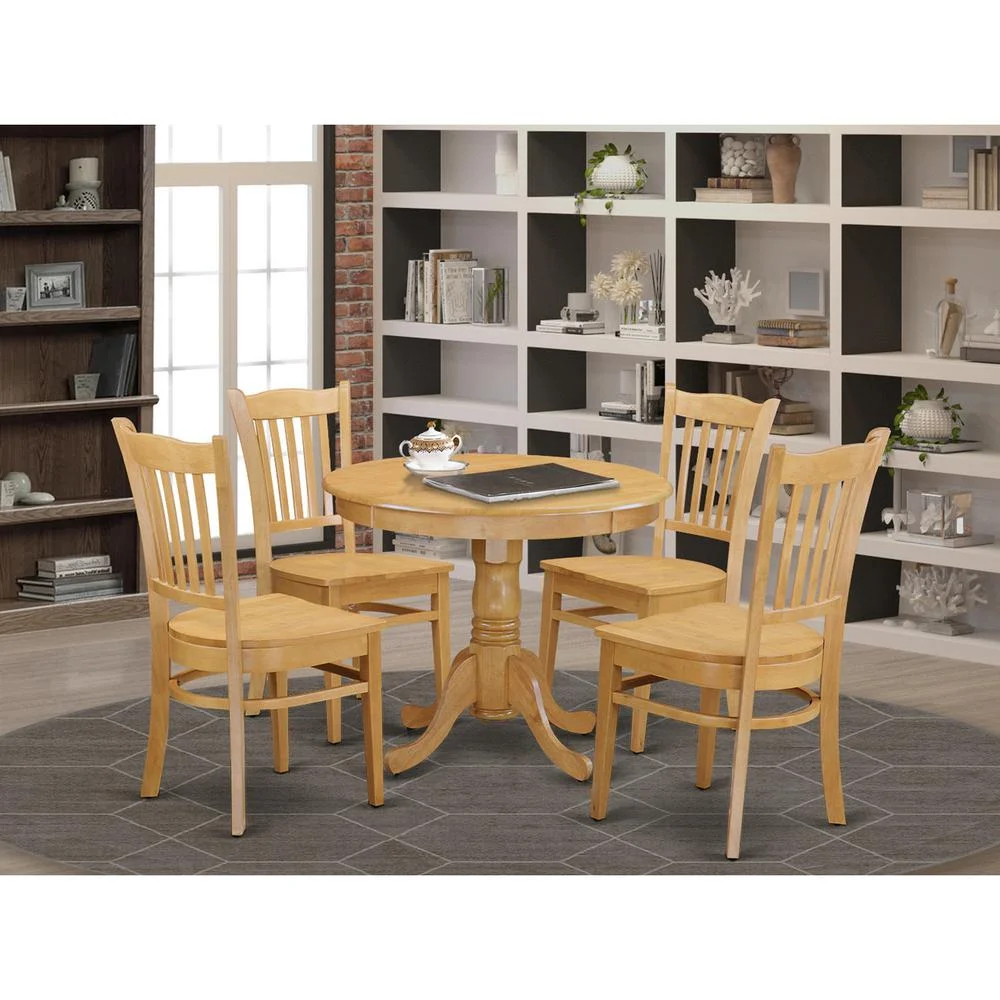 East West Furniture Antique 5-piece Wood Kitchen Table and Chair Set in Oak