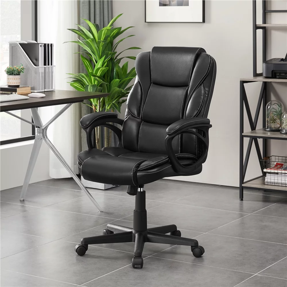 Yaheetech Adjustable PU Leather Executive Chair with High Back, Black