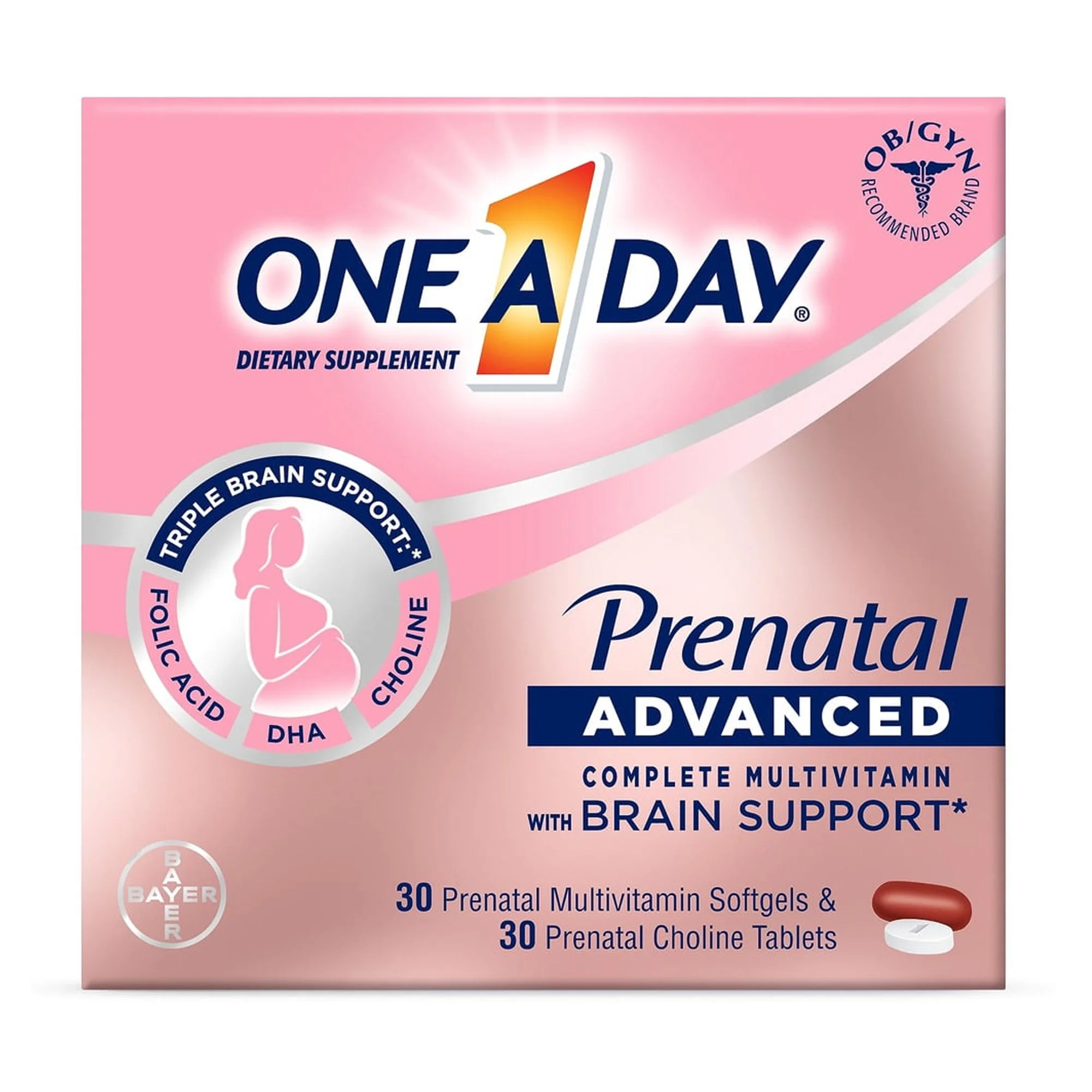 One A Day Womens Prenatal Advanced Complete Multivitamin with Brain Support (Pack of 12)