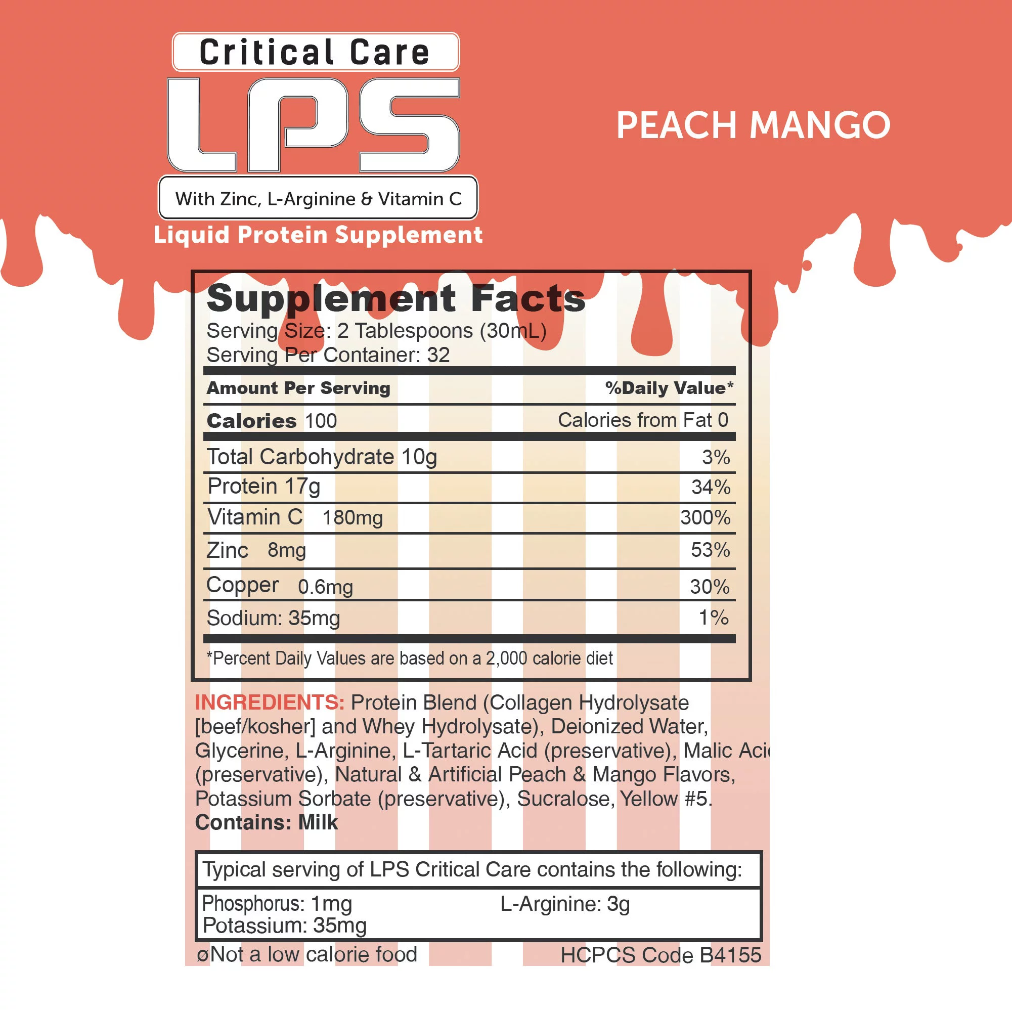LPS Critical Care Liquid Protein Supplement 32oz Bottle - Peach Mango Size: One Pack