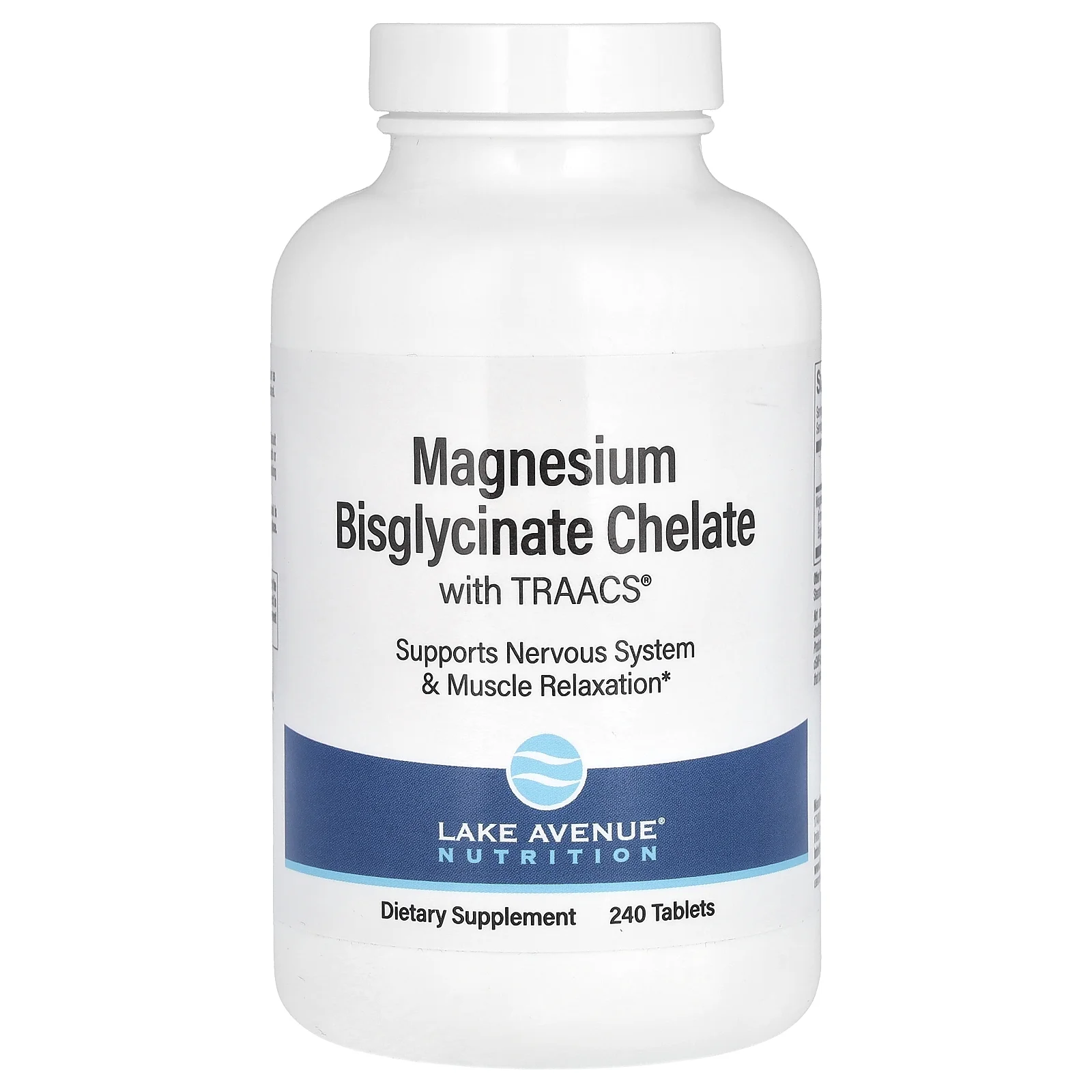 Lake Avenue Nutrition Magnesium Bisglycinate Chelate with TRAACS®, 200 mg, 240 Tablets (100 mg per Tablet)