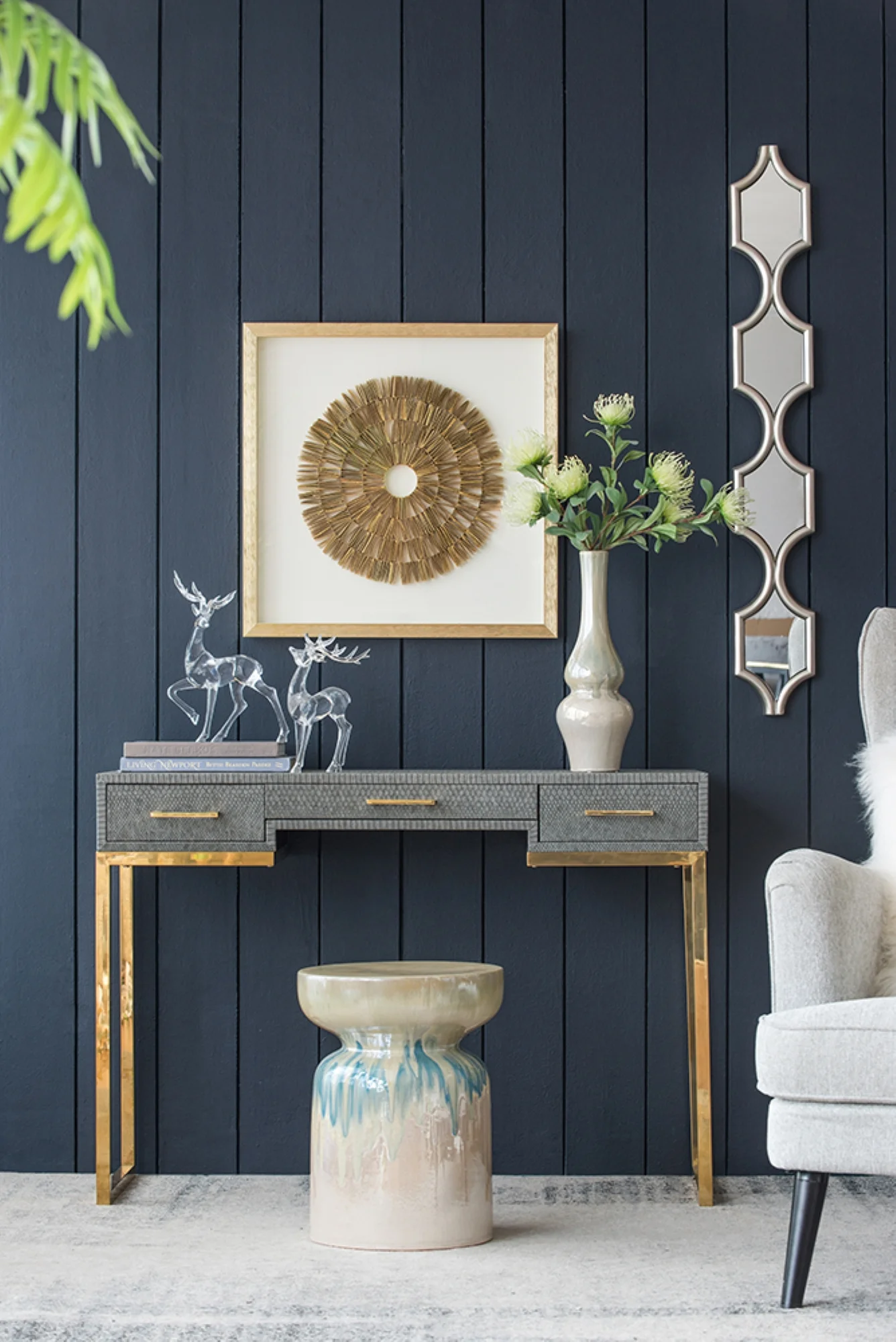 CC Home Furnishings Delaney Long Narrow Wall Mirror - 3.5' - Silver