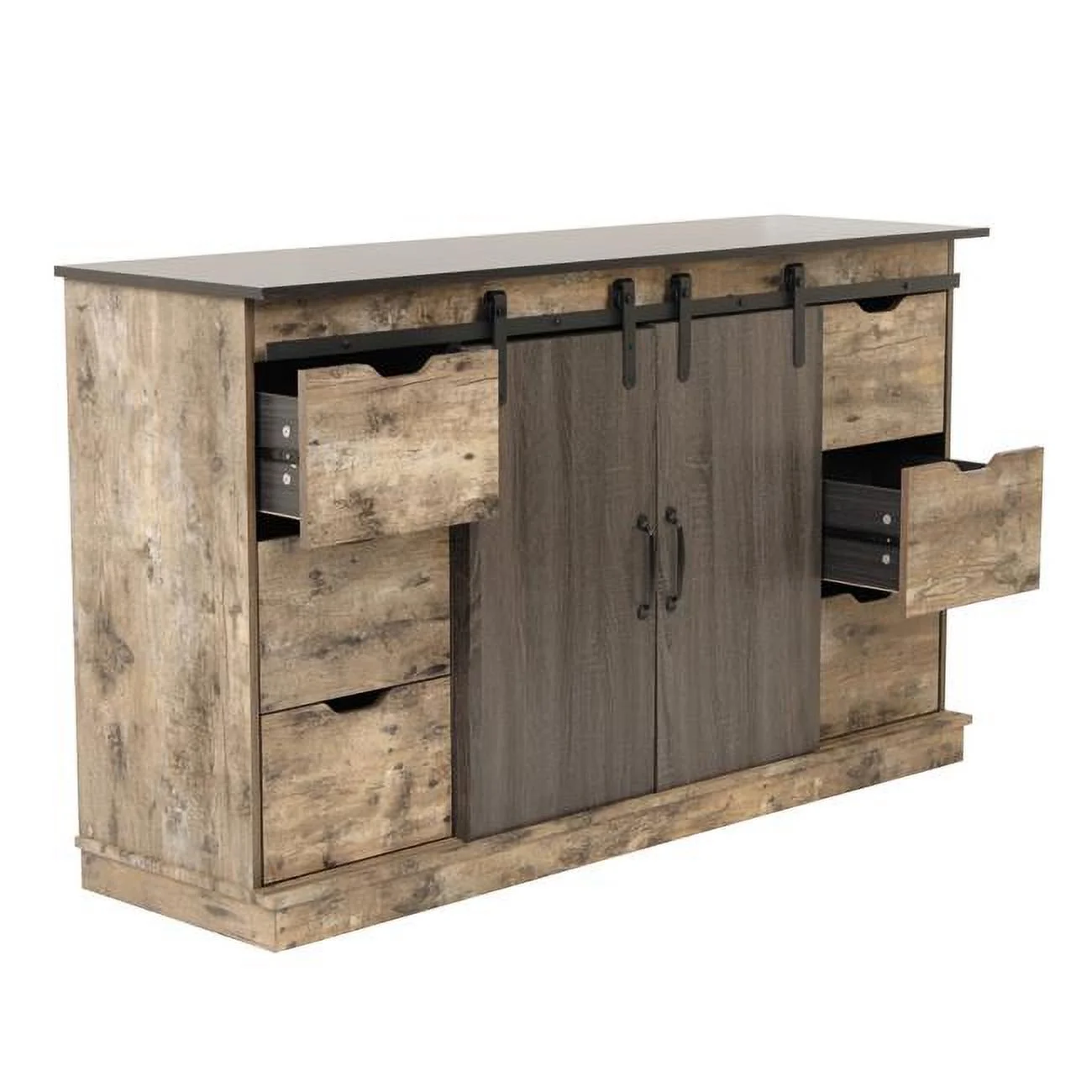 36 x 61.75 x 18 in. OS Home & Office Zion Six Drawer Storage Cabinet with Two Sliding Barn Style Doors