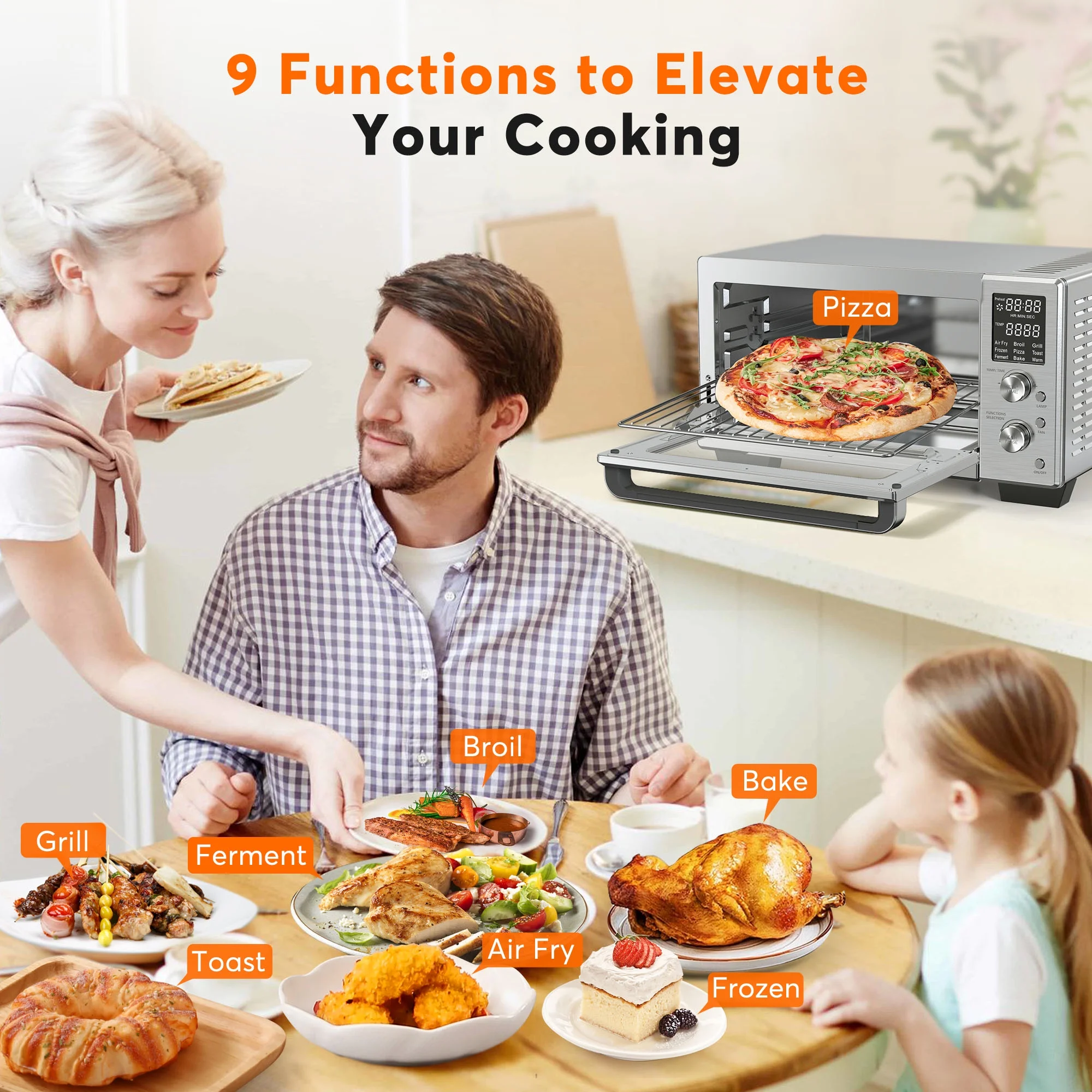MOOSOO 30 Quart Air Fryer Oven, Toaster Oven with LED Digital Screen, Knob Control, Dehydrator & Bake
