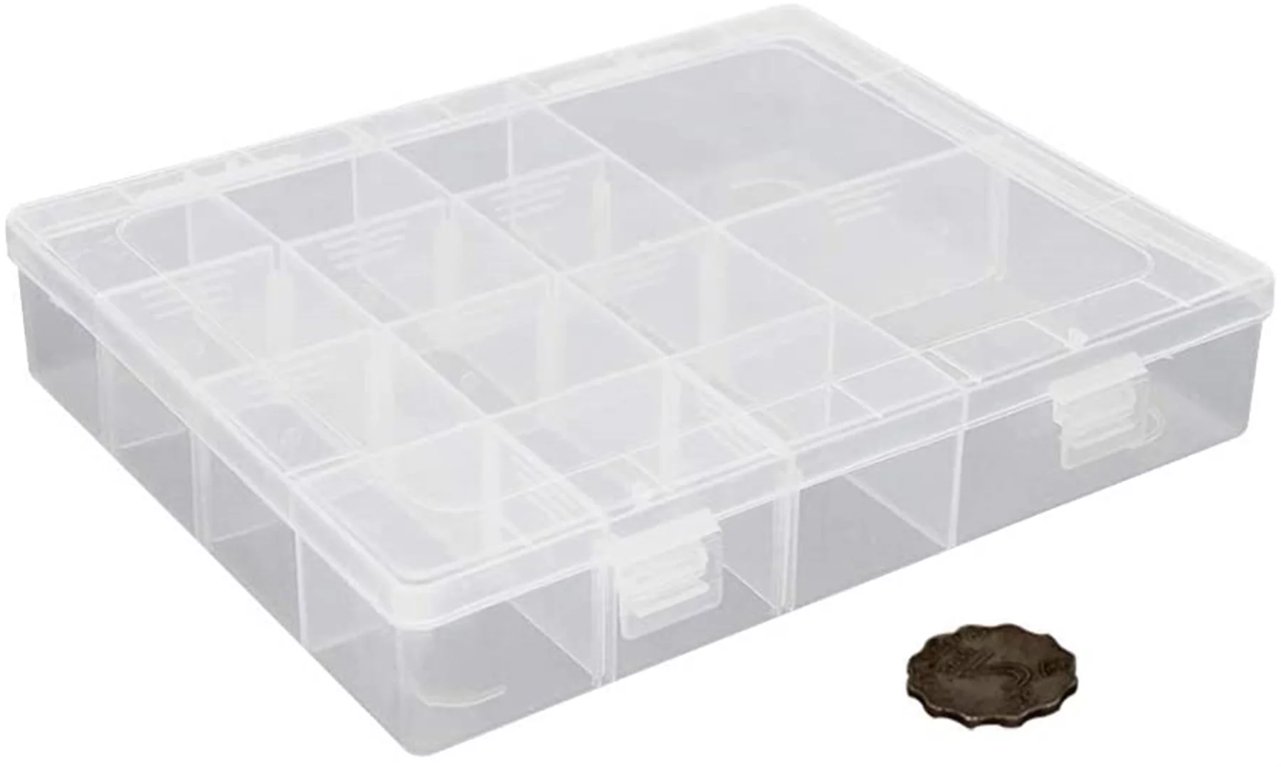 PP Component Storage Box Plastic Organizer Adjustable Container 14 Removable Grids Tool Boxes for Electronic Component Small Accessories Transparent Color 1Pc