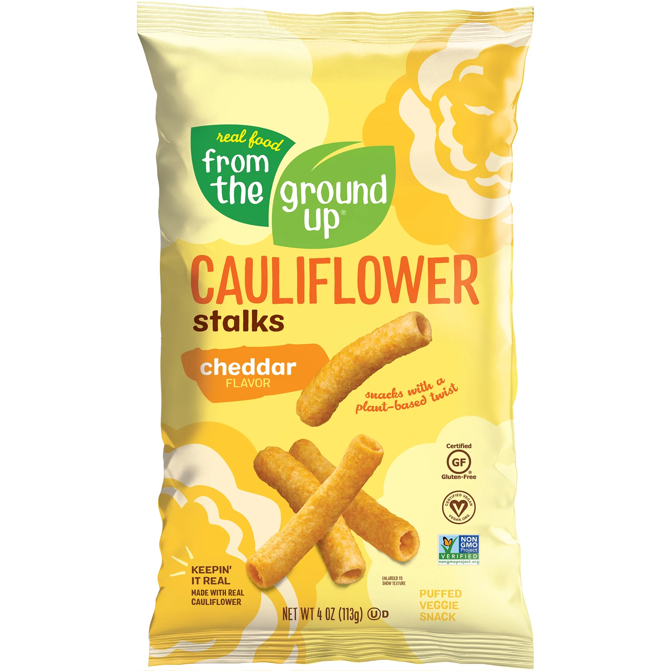 Real Food From The Ground Up Cauliflower Cheddar Stalks, 4 oz bag