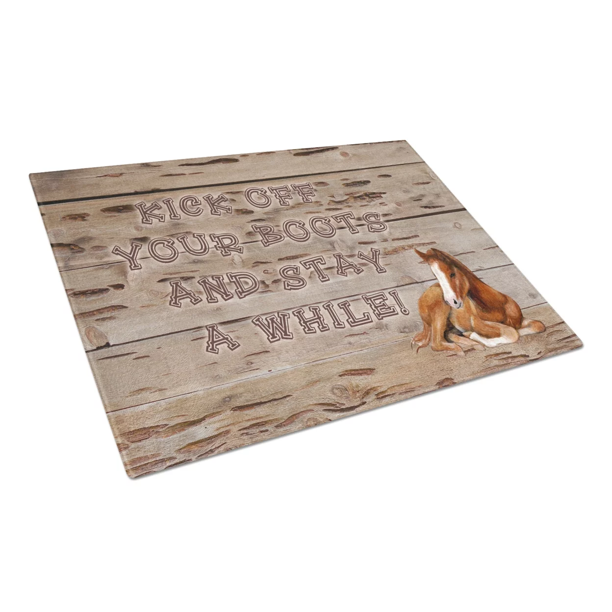 Caroline's Treasures Kick off your boots and stay a while Glass Cutting Board Large Size