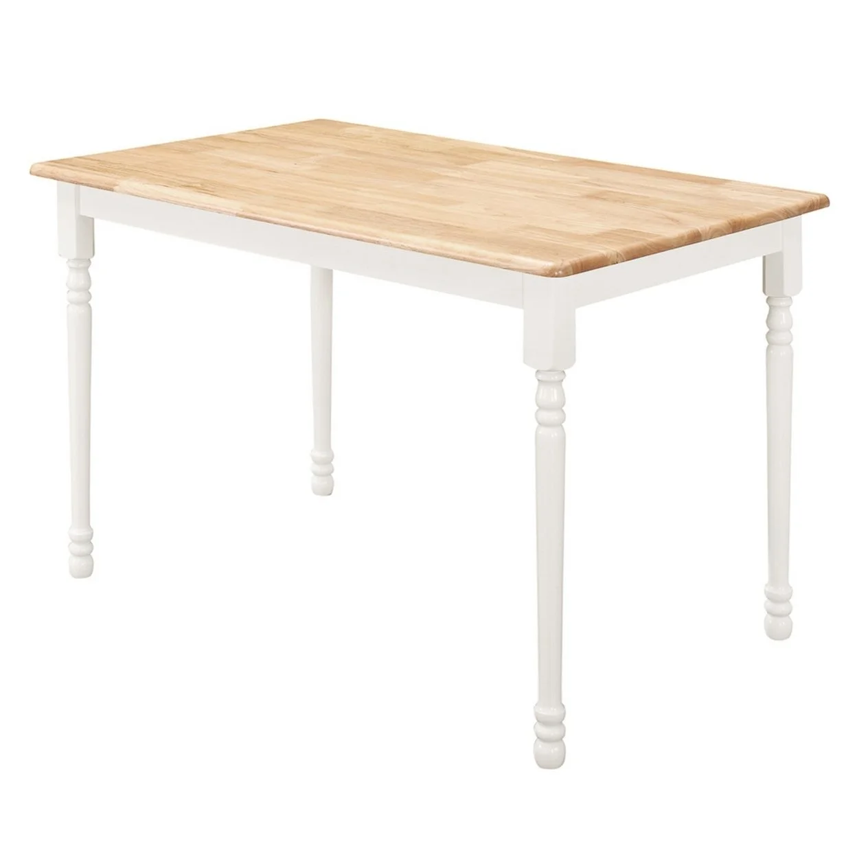 Cottage Style Dining Table with Turned Legs, Natural Brown and White- Saltoro Sherpi