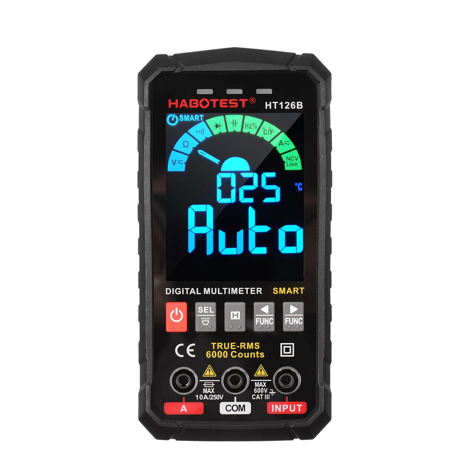 HABOTEST HT126B Smart Digital Multimeter 6000 Counts True RMS Auto-ranging VA Color Screen Electrical Tester Voltmeter Ammeter Measuring Multifunction AC DC Voltage Current Capacitance Resi