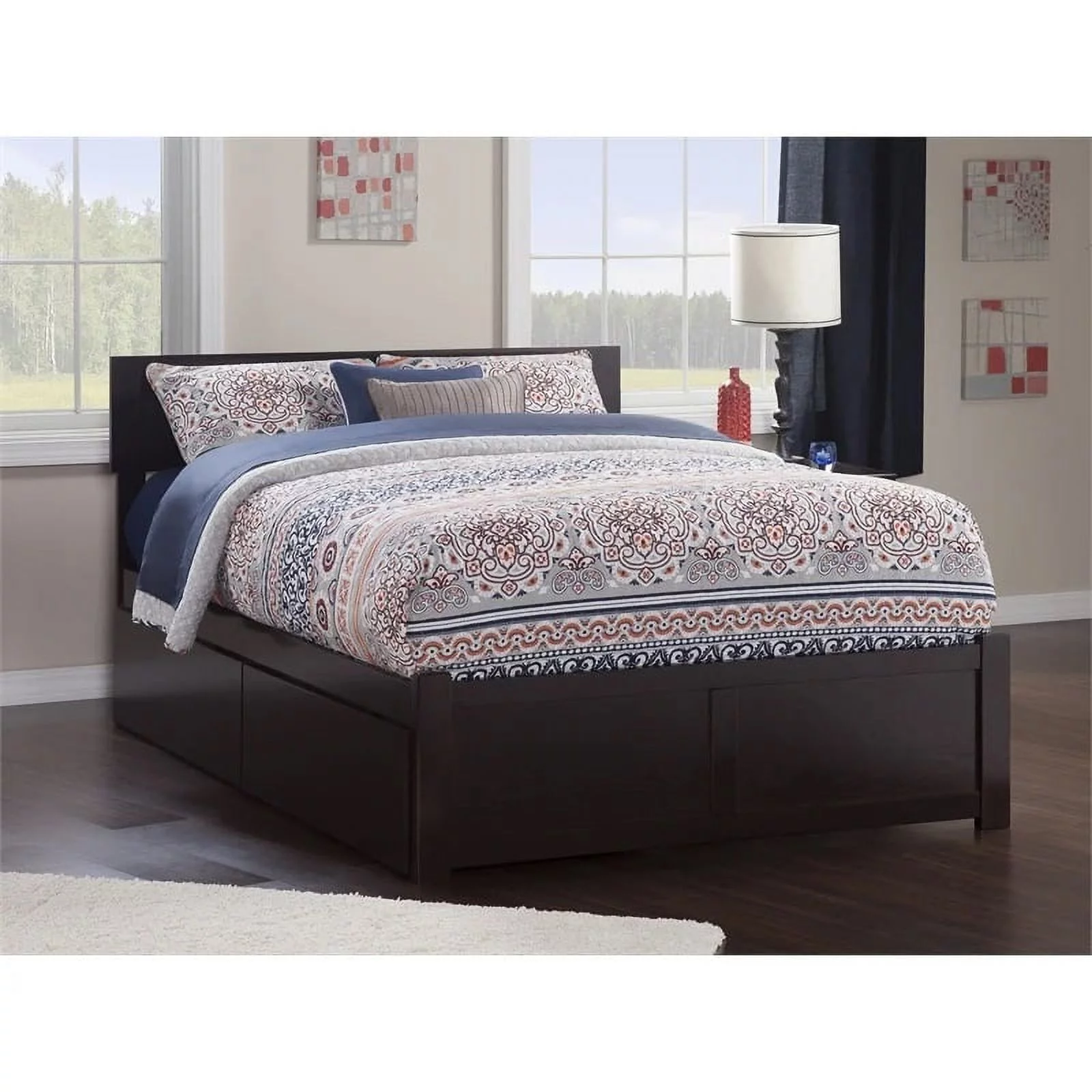 Leo & Lacey Transitional Solid Wood Queen Storage Platform Bed in Espresso