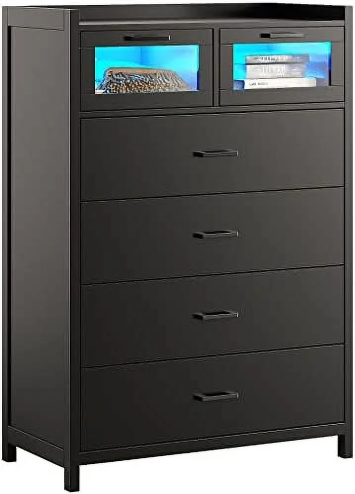 HJZBNONE Dresser for Bedroom  6 Drawer Dressers with LED Lights  Dressers & Chests of Drawers  Bedroom Closet Wooden Tall Dresser for Bedroom  Hallway  Entryway