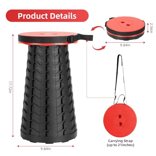 Collapsible Stool, Folding Chair - Upgraded Portable Chair with Load Capacity 400lbs, Portable Stool for Camping Fishing Hiking - Folding Tool with Carrying Straps,Gifts for Fisherman (Black)