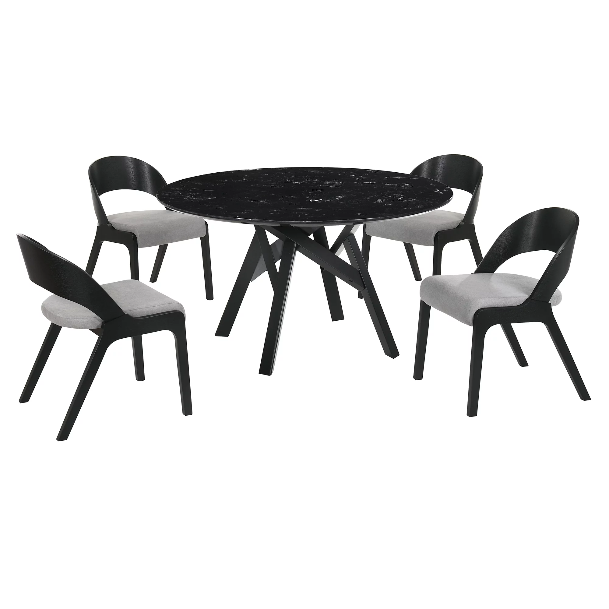 Armen Living Venus Polly 5-Piece Wood Dining Table and Chair Set in Black/Gray