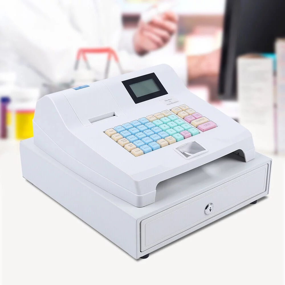 ZhdnBhnos Commercial Electronic Cash Register 48 Keys POS System Casher Digital LED Display W/ Drawer For Supermarket Restaurant Bar Shop Store Retail