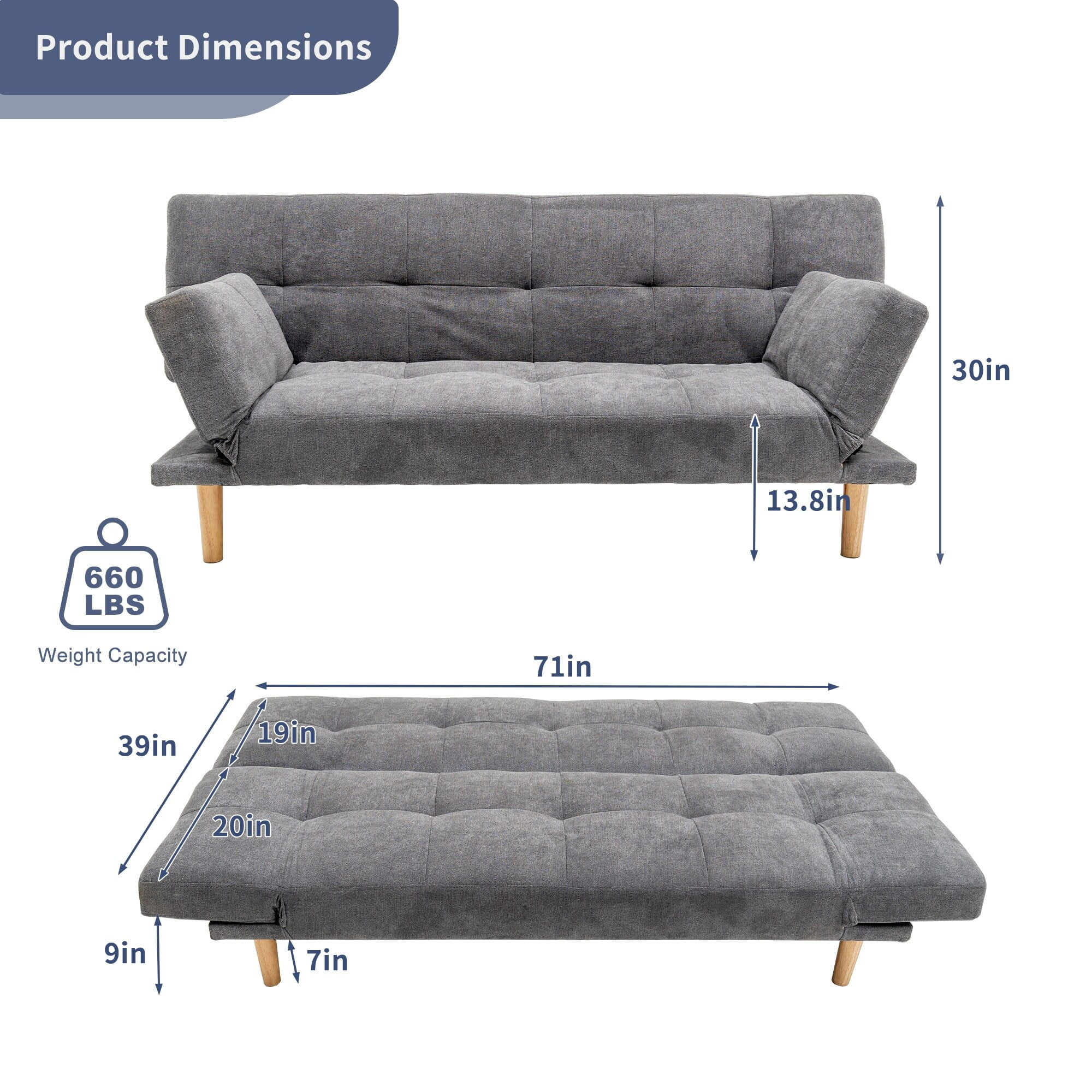 Modern Sofa Bed Linen Tufted Back Convertible Futon Sleeper
