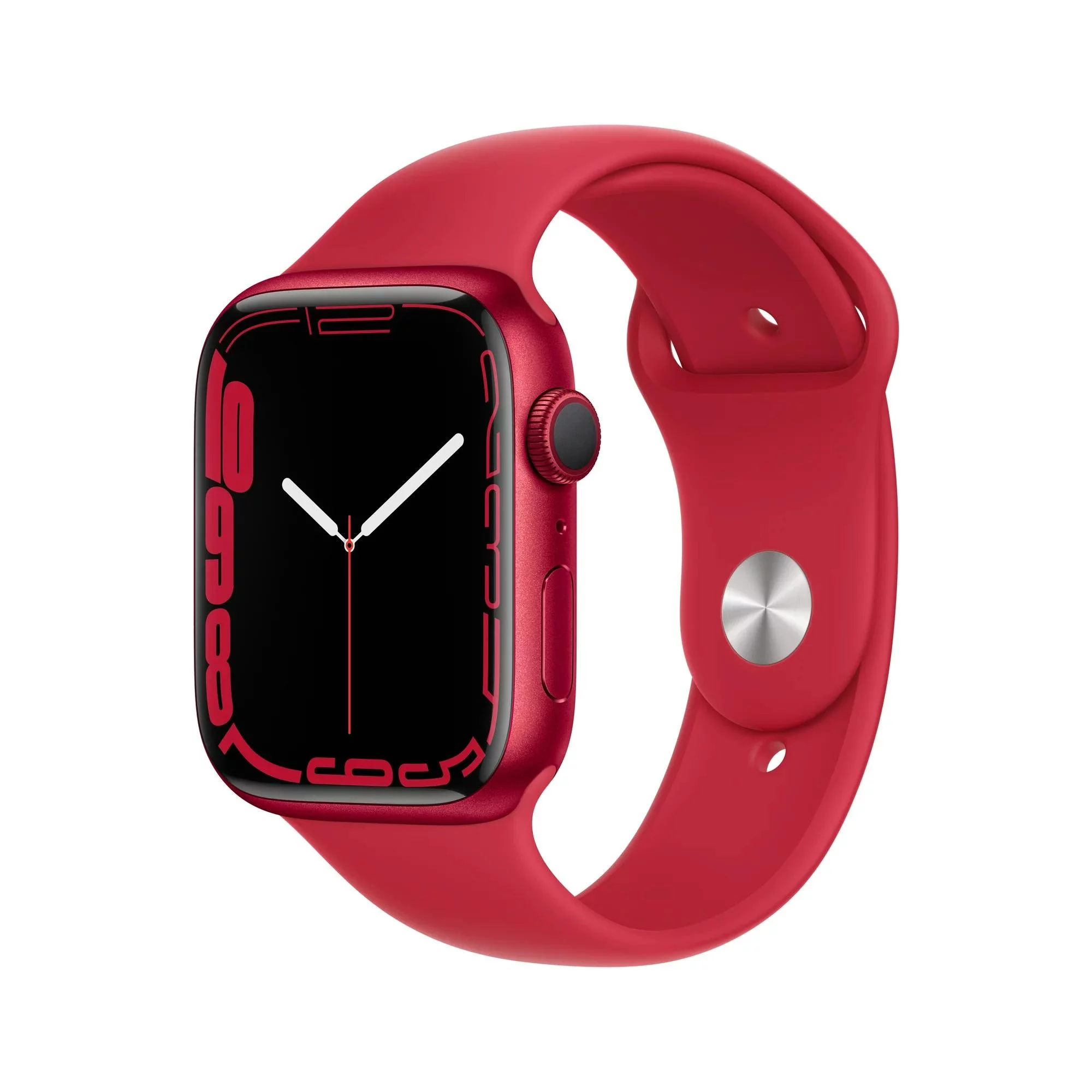 Restored Apple Watch Series 7 (GPS + Cellular, 45 mm) Red Aluminum Case with Red Sport Band 5 Bonus Bands, Charging Stand, Screen Protector, & 2 amp charger (Refurbished)
