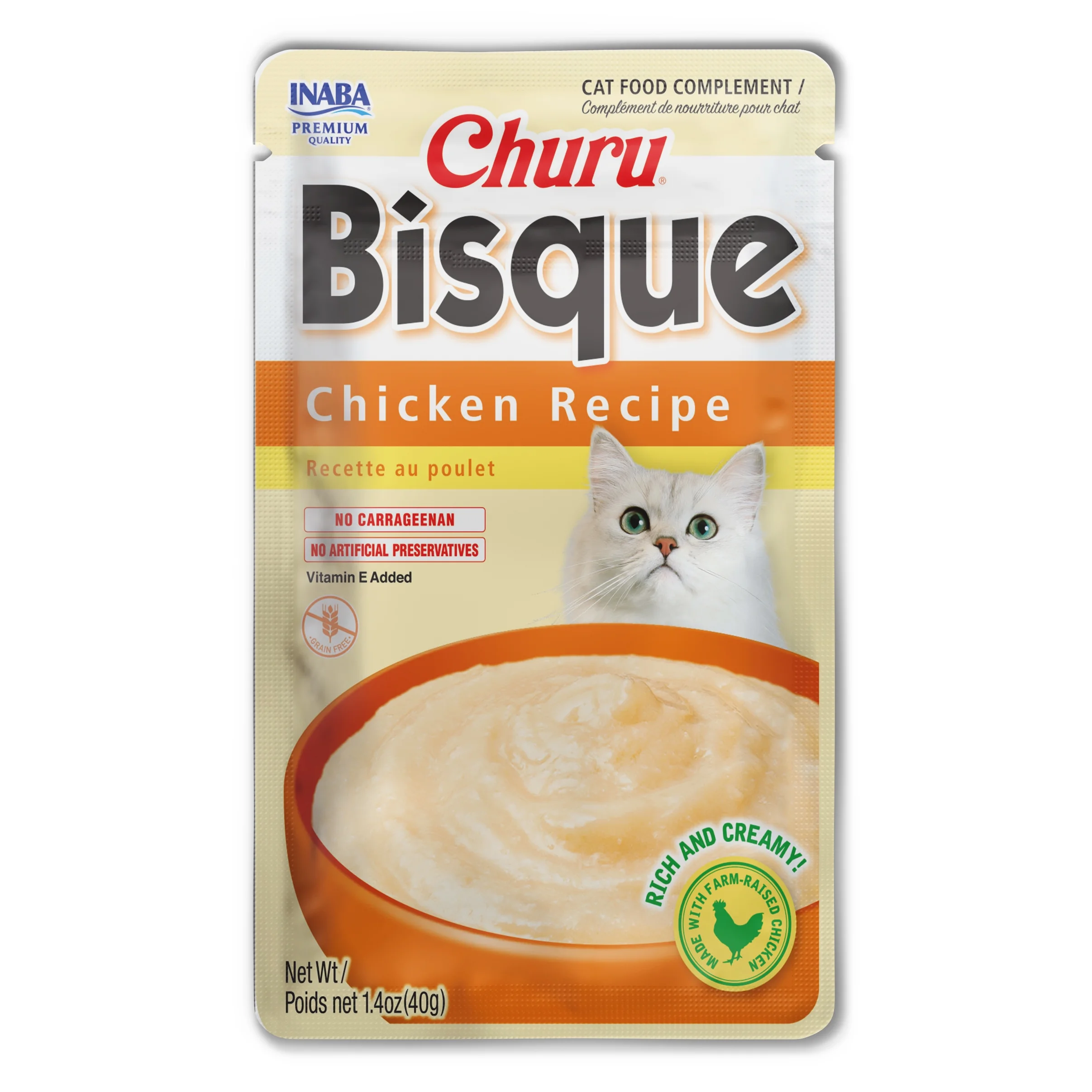 INABA Churu Bisque, Lickable Cat Treat with Vitamin E, 1.4 oz, 12 Servings, Chicken