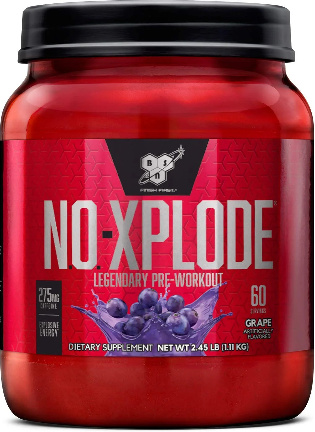 BSN N.O.-XPLODE Pre Workout Powder, Energy Supplement for Men and Women with Creatine and Beta-Alanine, Flavor: Grape, 60 Servings